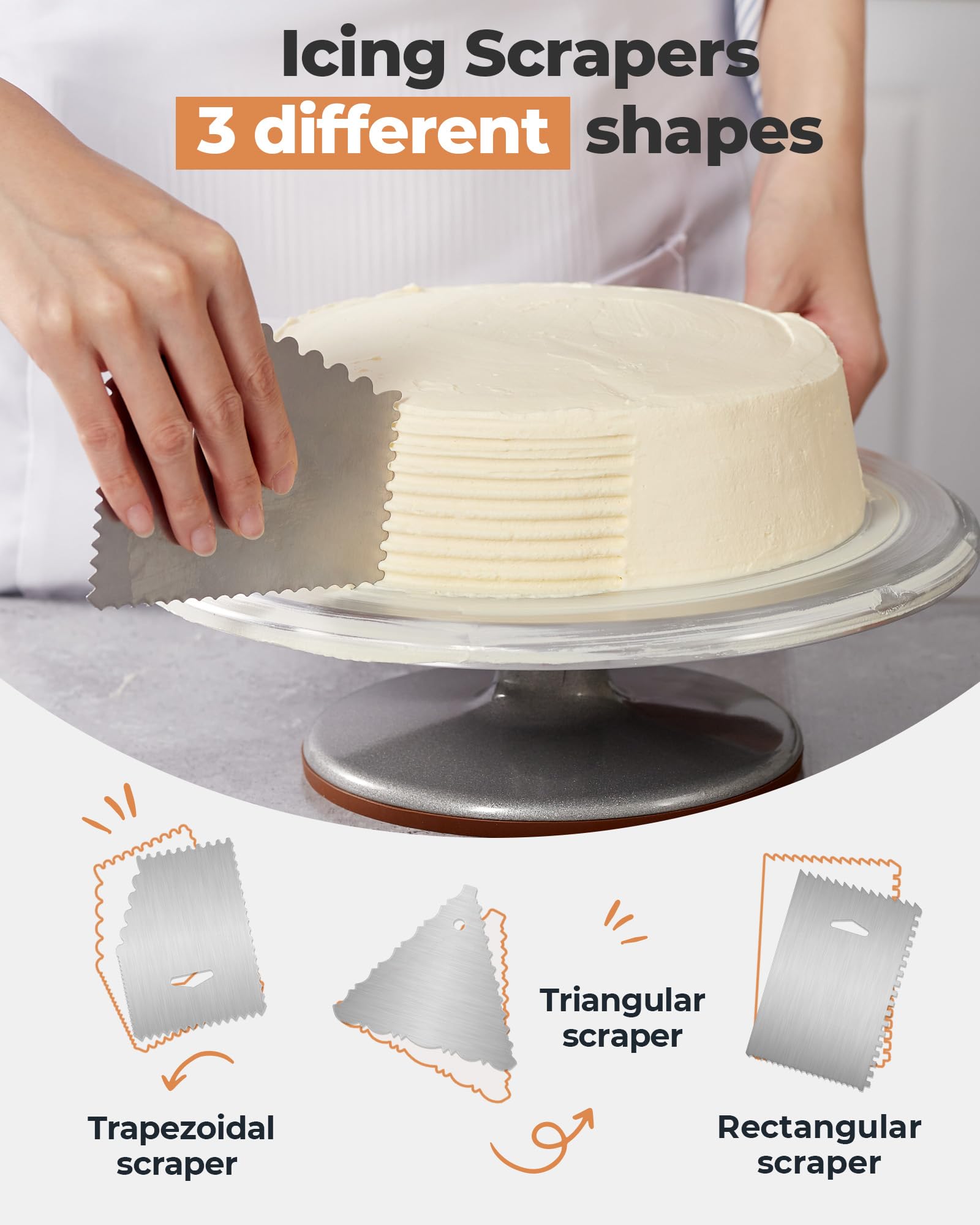 Kootek Aluminium Cake Turntable Set, Baking Tools with Revolving 12" Cake Stand for Decorating, 12.7" Offset Spatula, 3 Stainless Steel Frosting Icing Smoother, Cake Serve Cake Decorating Kit Supplies