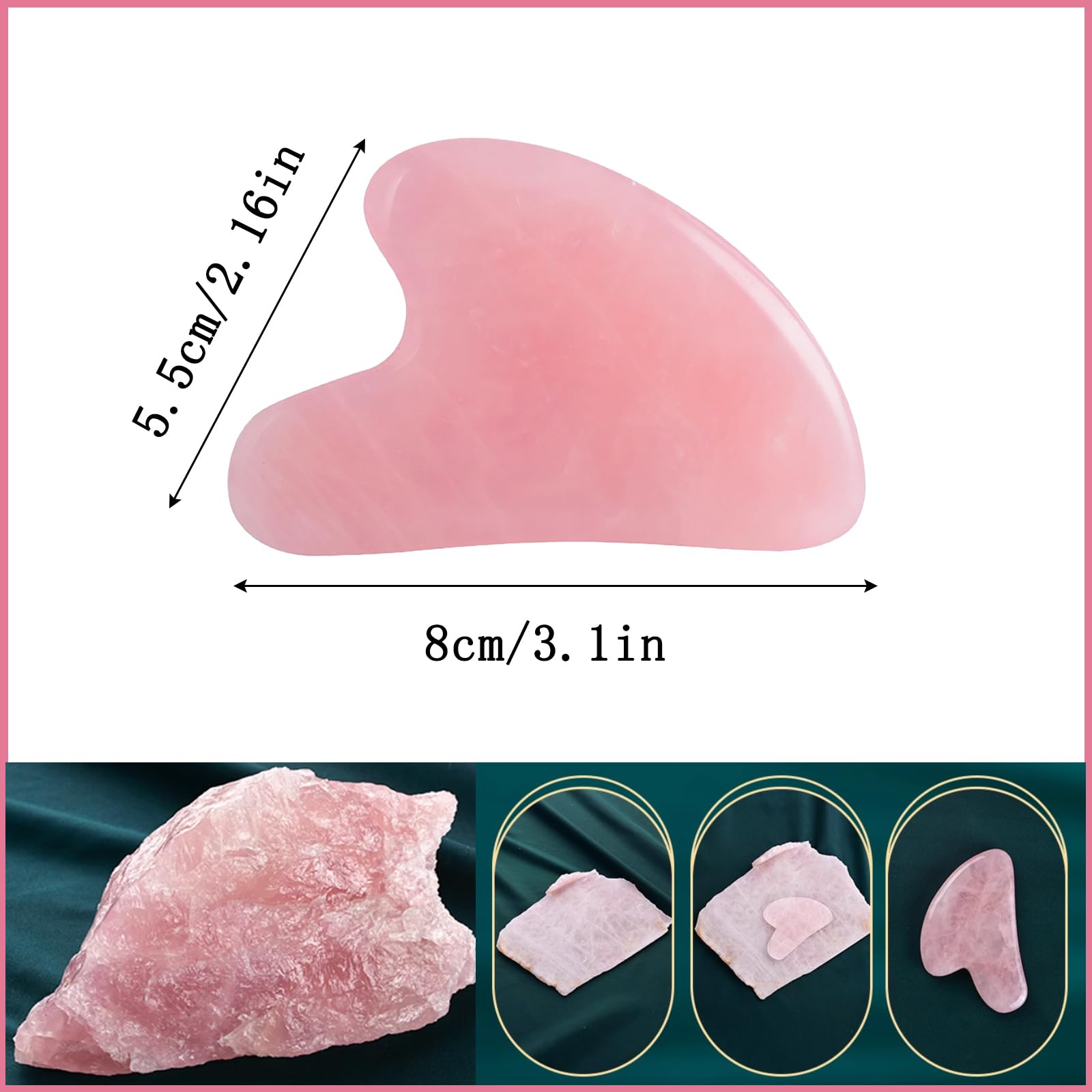 YAMHOHO Gua Sha Jade Stone Gua Sha Massage Tool, Guasha Tool for Face and Body Skin Massage. Tools for SPA Acupuncture, Pink Stone for Body Face Neck and Eye, Skin Care Gift for Woman (Pink)
