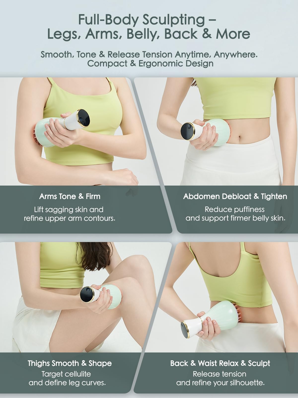 FEEJOY Lymphatic Drainage Massager & Massage Tool with Cellulite Oil, Body Sculpting Machine & Fascia Blaster for Cellulite with Microcurrent, Light, Heat & Vibration, for Legs, Arms & Belly