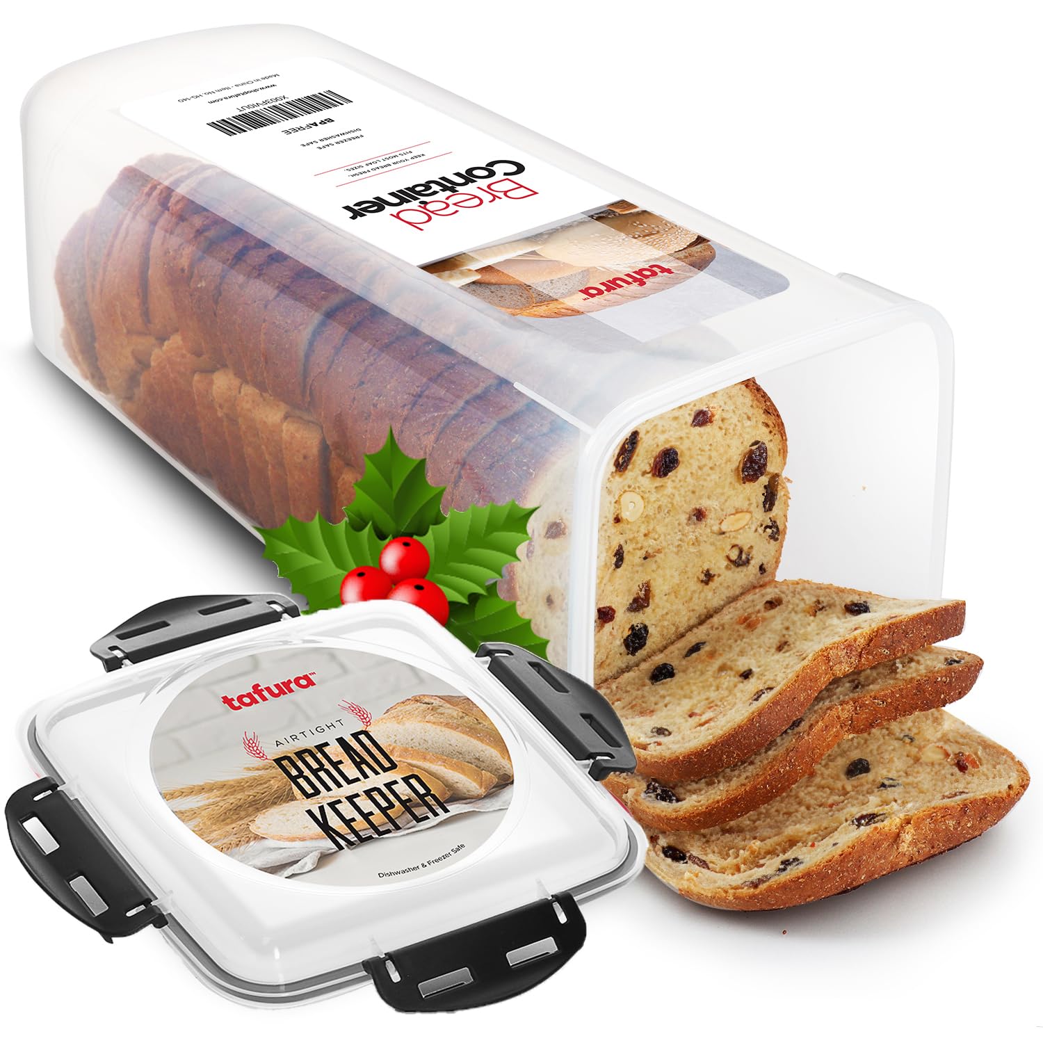 Tafura Bread Container - 5.8 Liter BPA Free Plastic Bread Box - Container/Holder for Homemade Loaves and Baked Goods with Black Airtight Lid