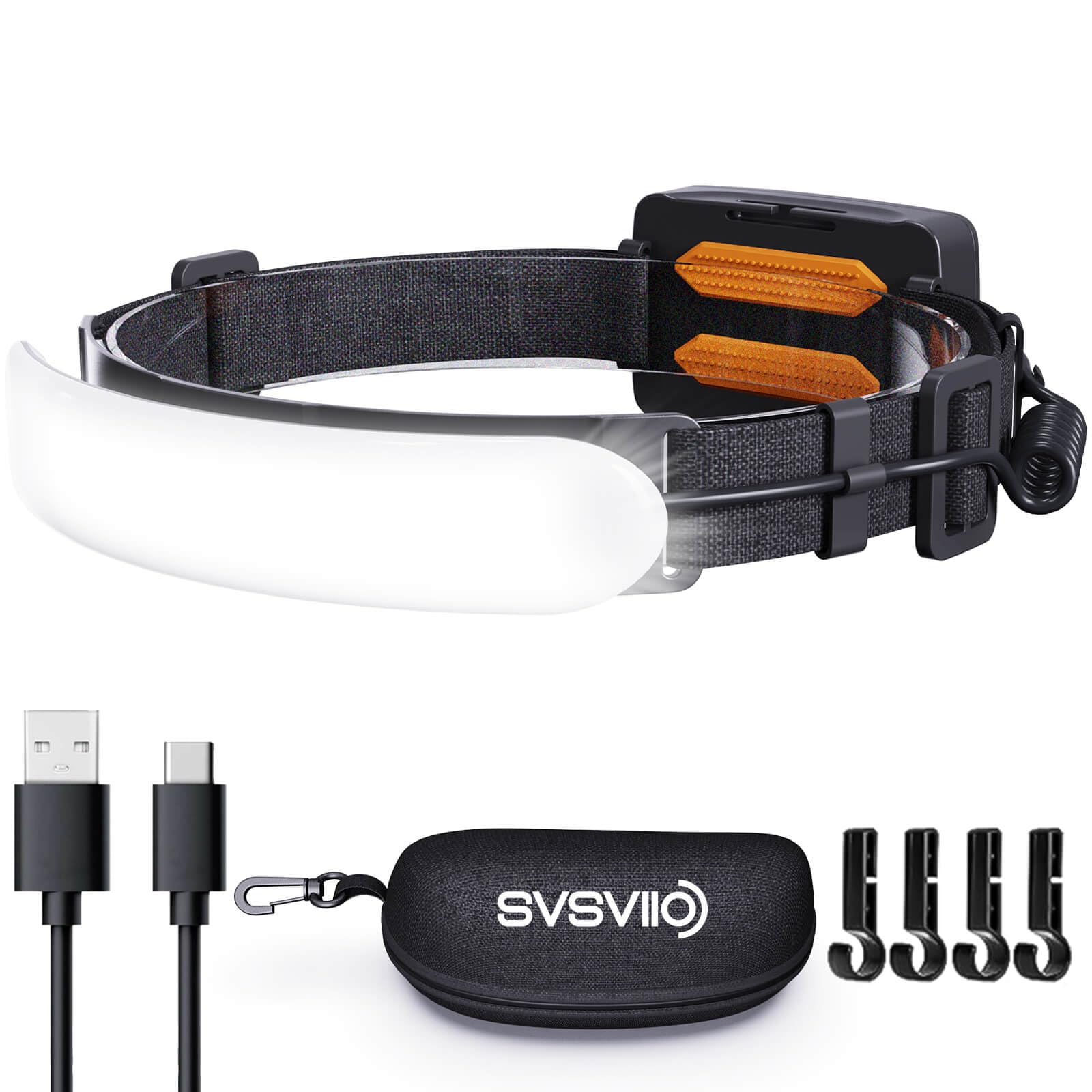 مصباح أمامي قابل لإعادة الشحن svsviio Headlamp Rechargeable PRO+، بطارية 7500 مللي أمبير، سطوع فائق 1500 لومن، زاوية إضاءة 230 درجة، مصباح أمامي LED، أضواء للجبين، 3 أوضاع، مصباح أمامي IPX6 للكبار التخييم/الميكانيكي/الخوذة الصلبة