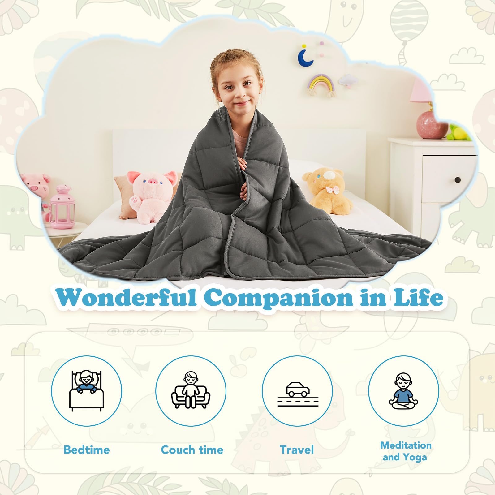 CuteKing Weighted Blanket (7lbs, 40"x 60", Grey) Heavy Blanket for 60-80lbs, Weighted Blanket for Cooling & Heating with Premium Glass Beads, Thick Blanket All-Season