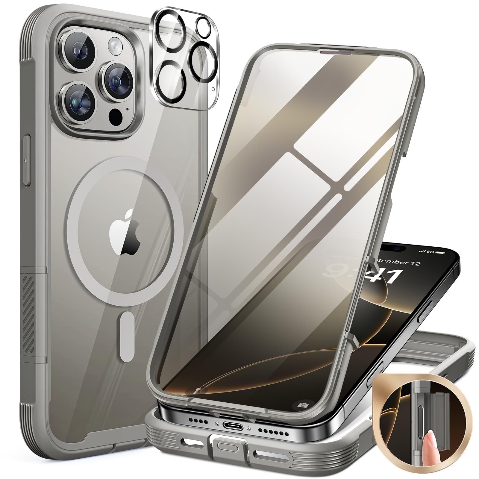 Miracase Compatible with iPhone 13 case 6.1 inch, 2021 Upgrade Full-Body Glass Clear Case Bumper Case with Built-in 9H Tempered Glass Screen Protector for iPhone 13,Black