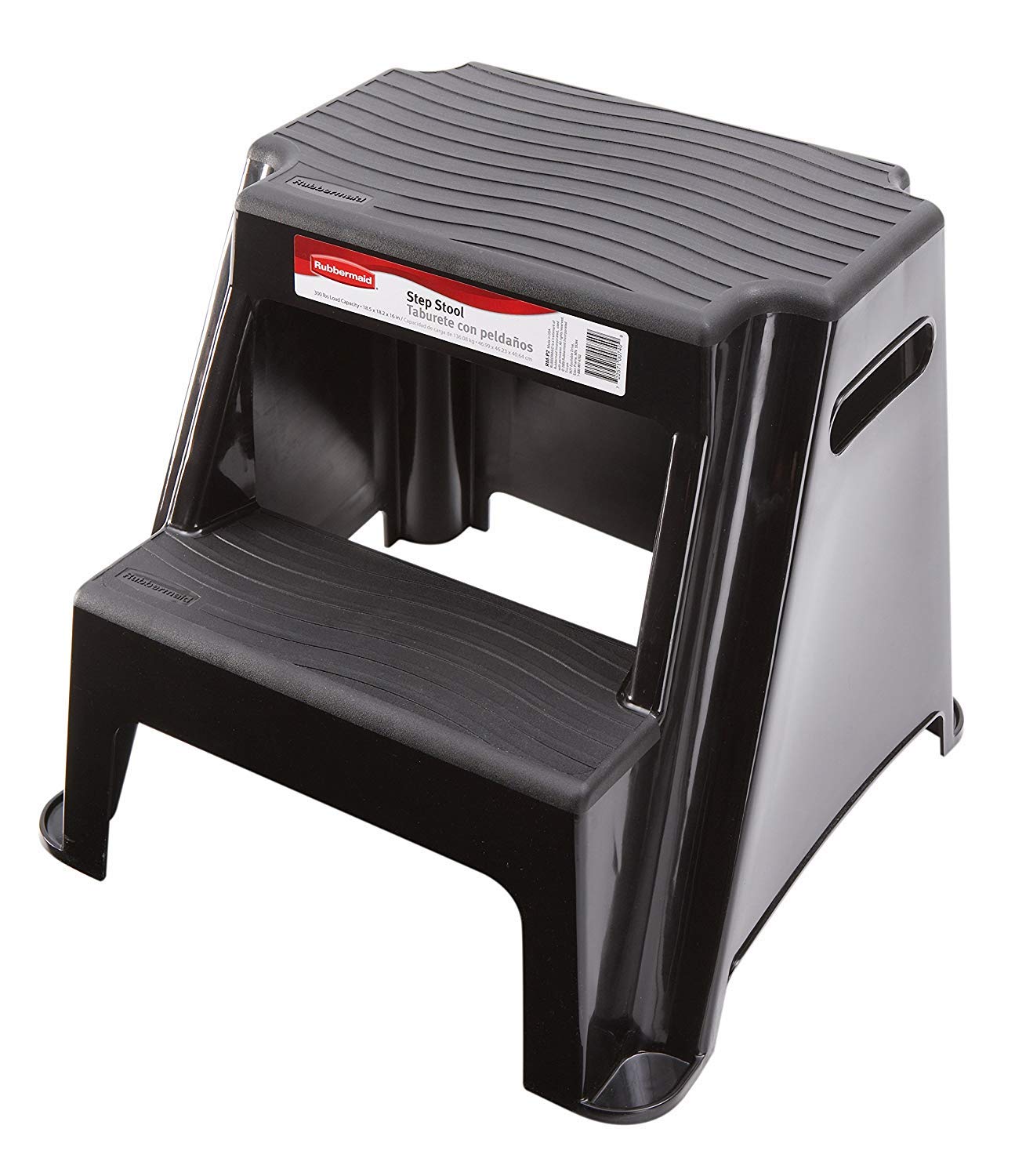 Rubbermaid 2-Step Molded Plastic Step Stool, Lightweight with Slip Resistant Treads and Non-Slip Feet, Black (Amazon Exclusive)