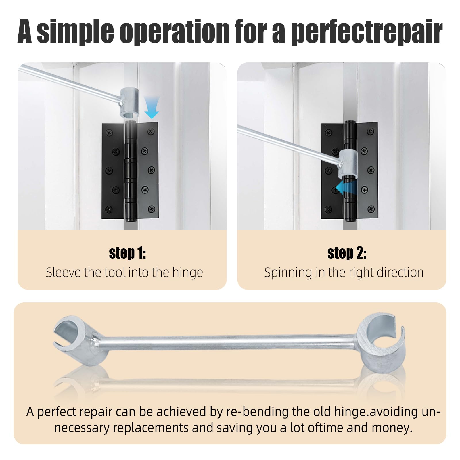 LENKEYREND Door Hinge Adjustment Tool, 14-19mm Hinges Gap Adjusting Wrench, Heavy Duty Door Hinge Repair Tool for Residential，Fire, Security, Cleanroom Doors, Ergonomic Design for Easy Repair