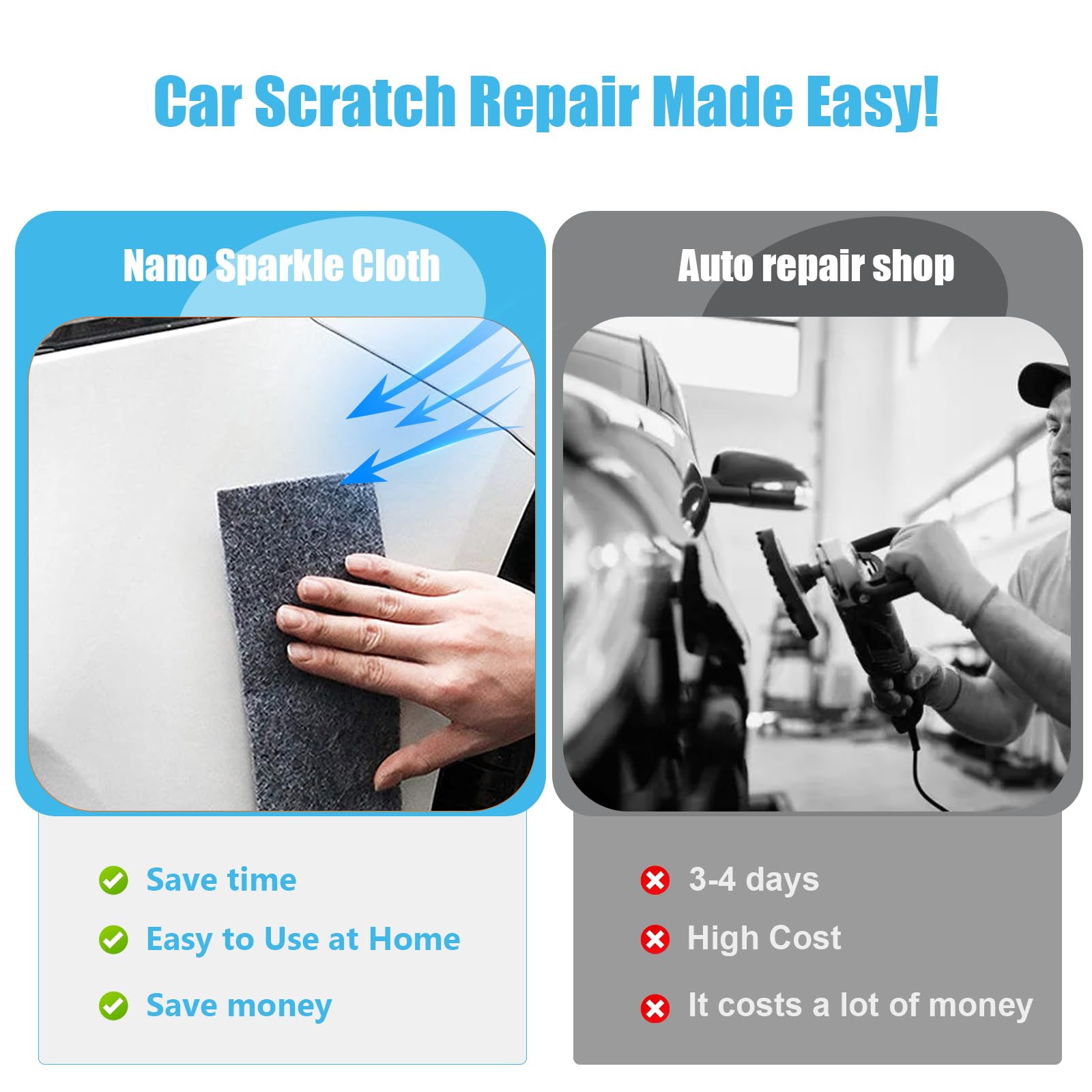 Nano Sparkle Cloth Car Scratch Remover - Advanced Nano Scratch Fix Tool - Easily Removes Small Scratches, Swirls, Residue & Water Spots - Restores Car Paint to Original, Like-New Shine 3Pcs