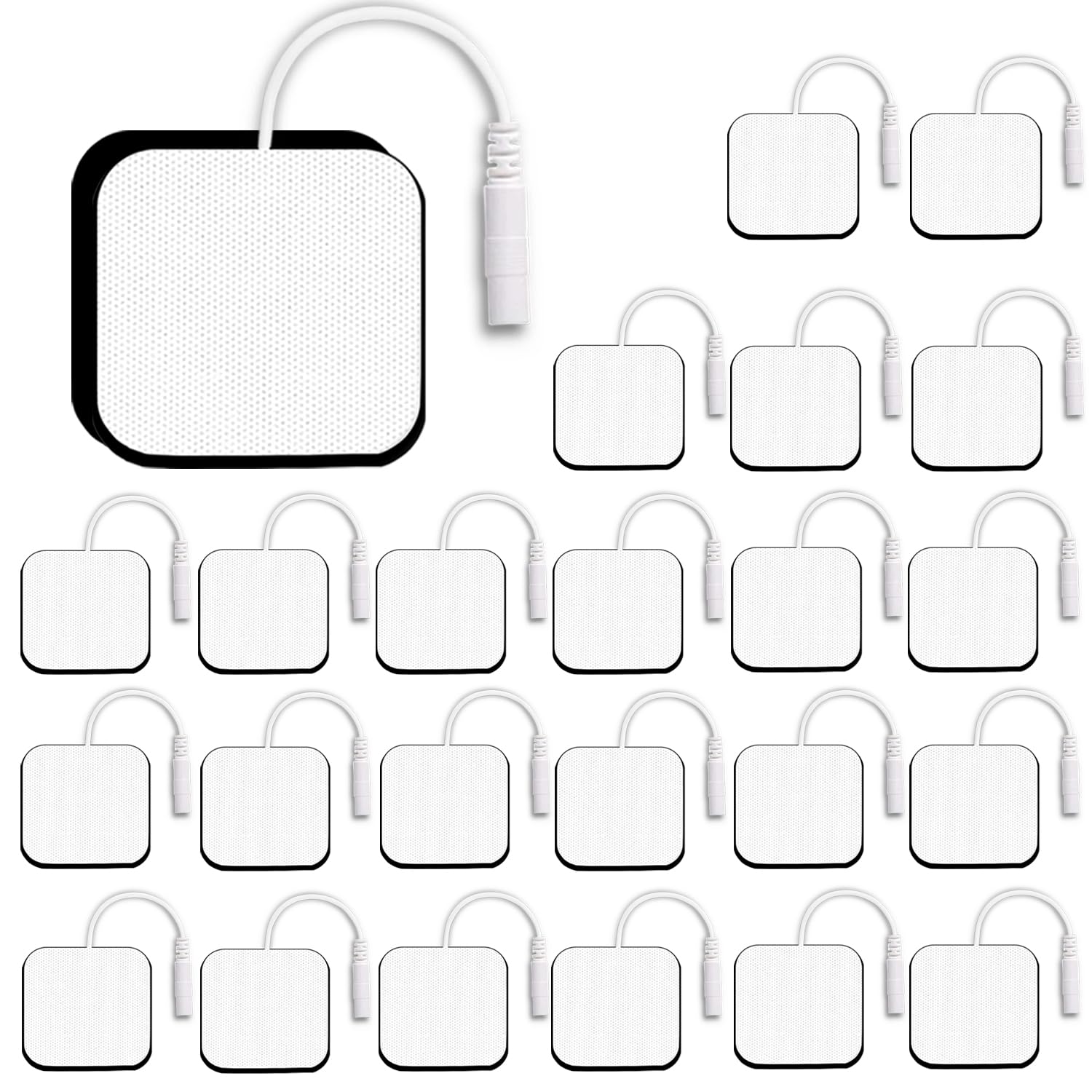 24PCS TENS Unit Replacement Pads 2X2, Latex Free Electrodes Compatible with TENS Machine Use 2mm Pin Connector Lead Wires Such as AUVON TENS, TENS 7000, Etekcity, Nicwell Care Tens