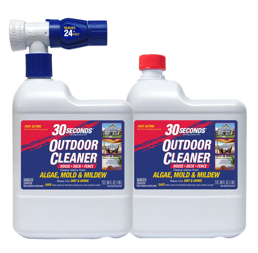 30 SECONDS Outdoor Cleaner 2 Pack with Hose End Sprayer - Cleans Stains from Algae, Mold and Mildew on Vinyl Siding, Deck, Patio, Brick and More