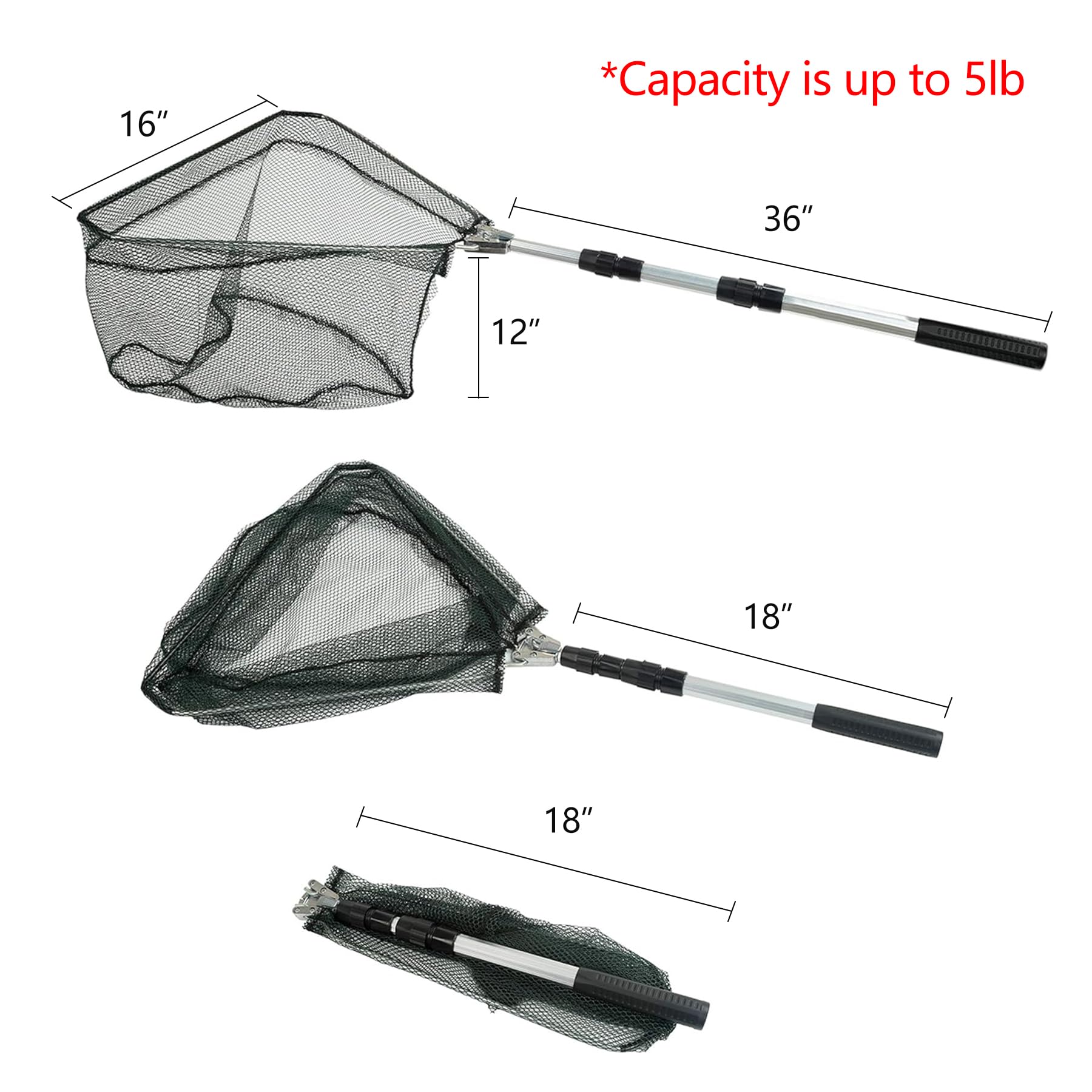 Fishing Landing Net with Telescoping Pole Fishing Net Freshwater Fishing Net for Pond, Handle Full Extended to 50 Inches