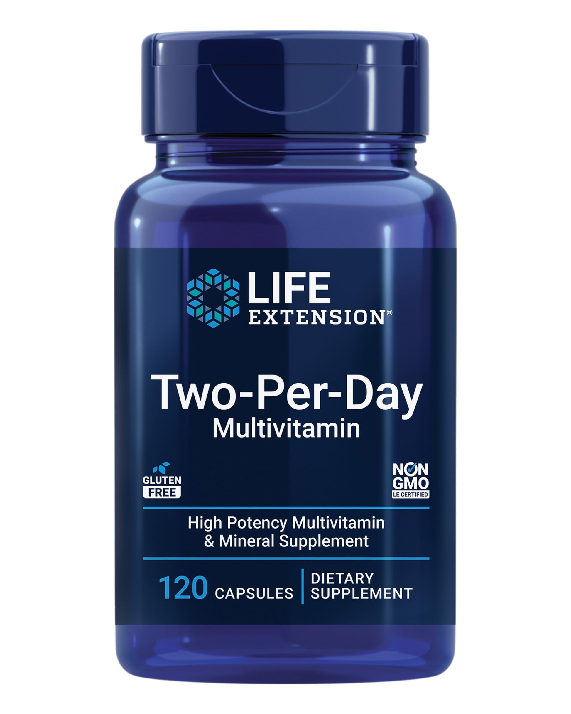 Life Extension Two-Per-Day Multivitamin, Vitamins B, C, D, zinc, Packed with Over 25 Vitamins, Minerals & extracts, Two-Month Supply, Non-GMO, Gluten-Free, 120 Capsules