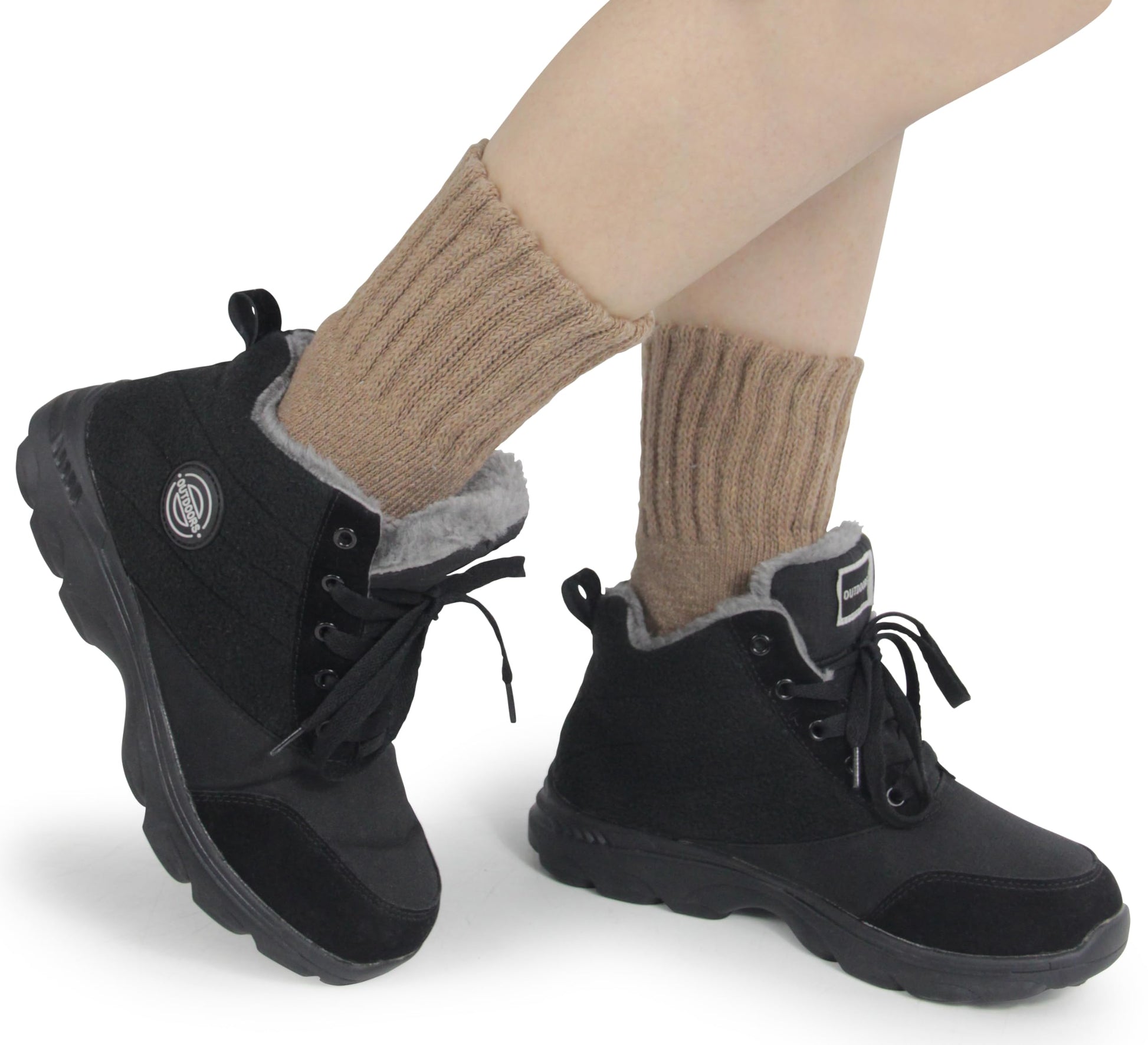 BenSorts Women Warm Solid Socks Thick Ladies Warm Cozy Crew Socks for Female Dark Light Brown Beige 3 Pairs Pack