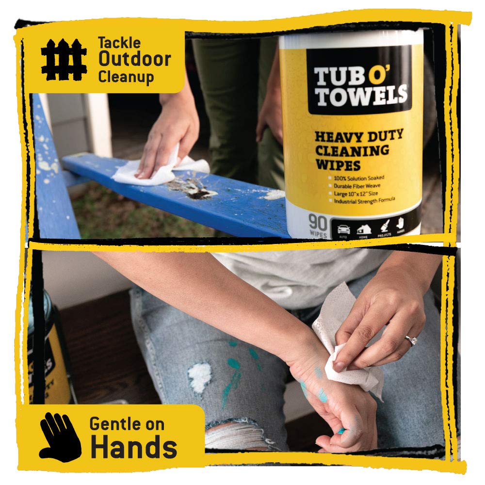 Tub O' Towels TW90 Heavy-Duty 10" x 12" Size Multi-Surface Cleaning Wipes, (10" x 12" wipes) Per Canister, Pack of 1, 90 Count Total