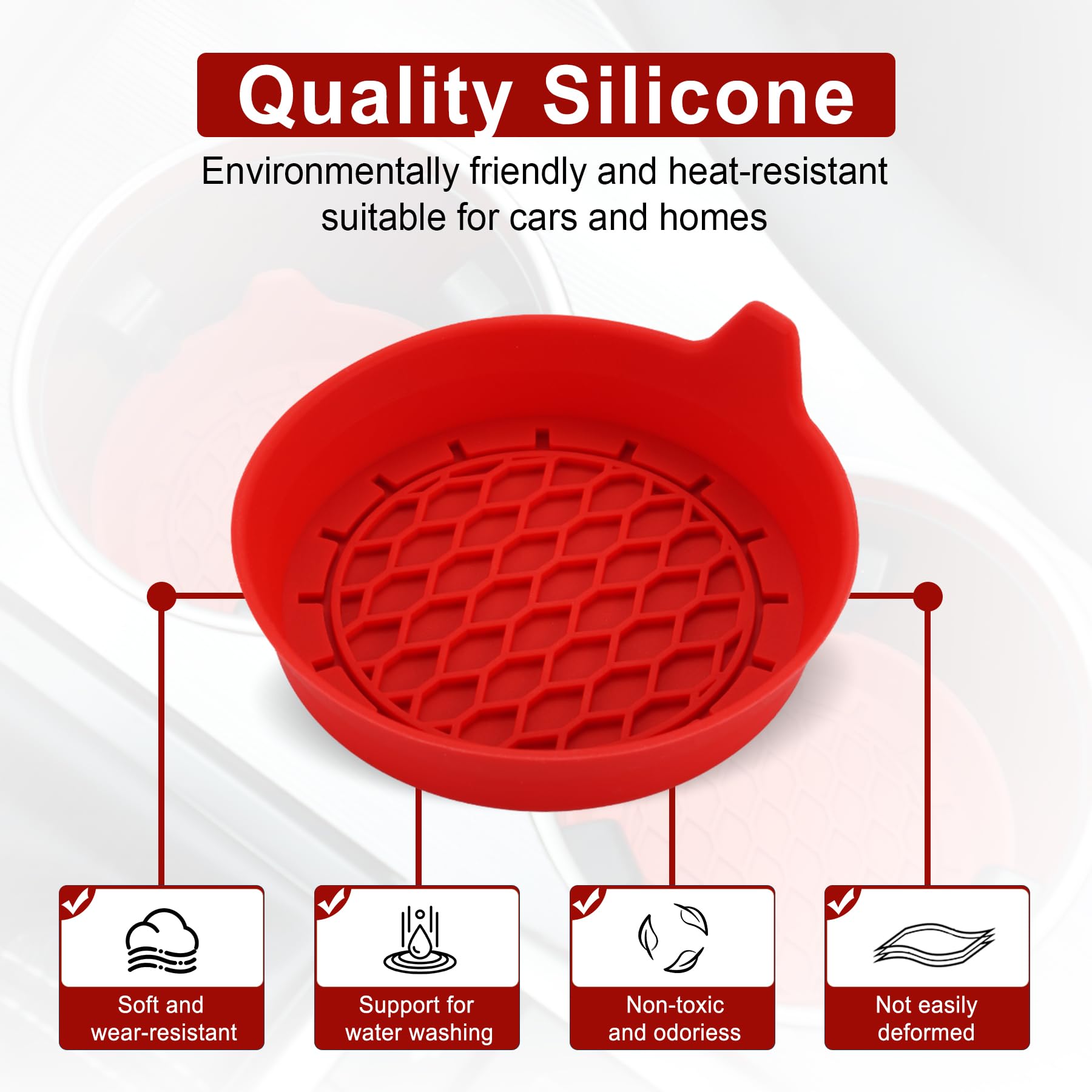 SINGARO Car Cup Holder Coaster, Silicone Cup Holder Insert, Universal Non-Slip Cup Holders, Car Accessories Interior for Women and Man 4 Pack Red