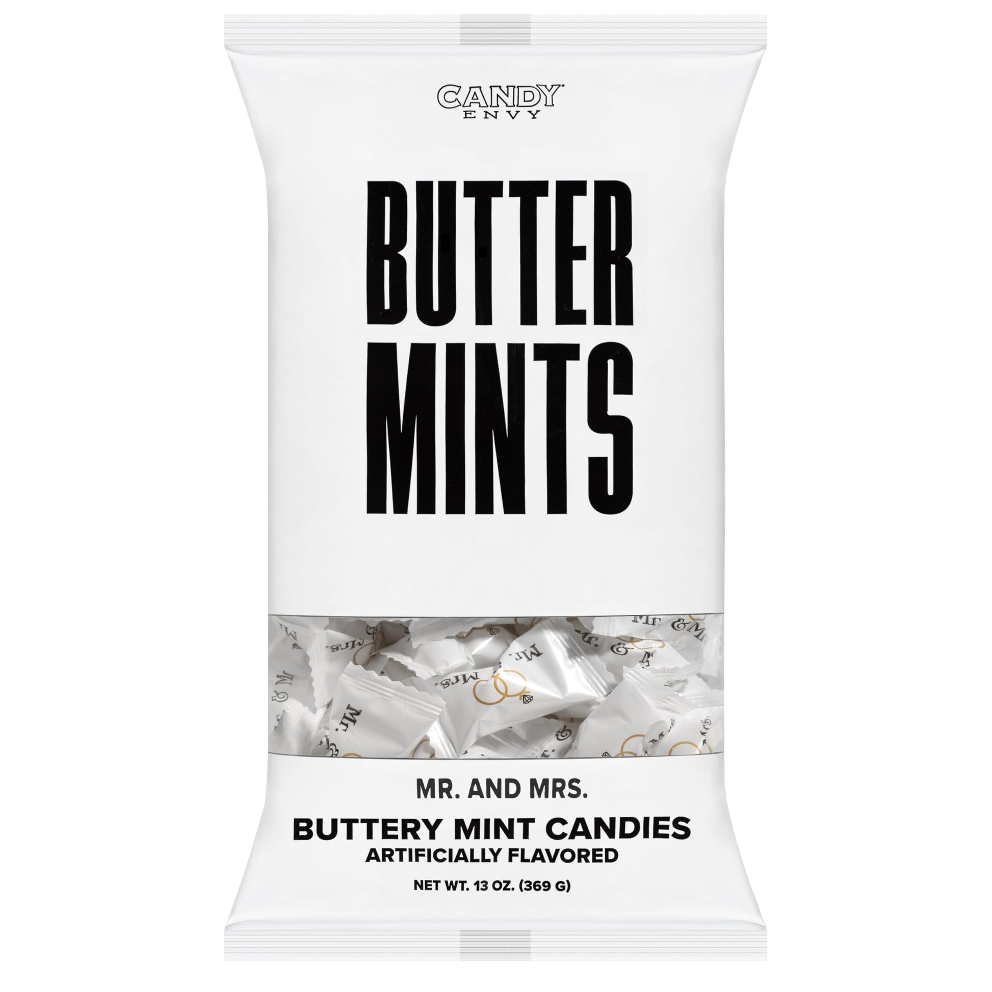 Candy Envy - Mr. and Mrs. Buttermints - 13 oz. Bag - Approximately 100 Individually Wrapped Mints - Wedding Favors