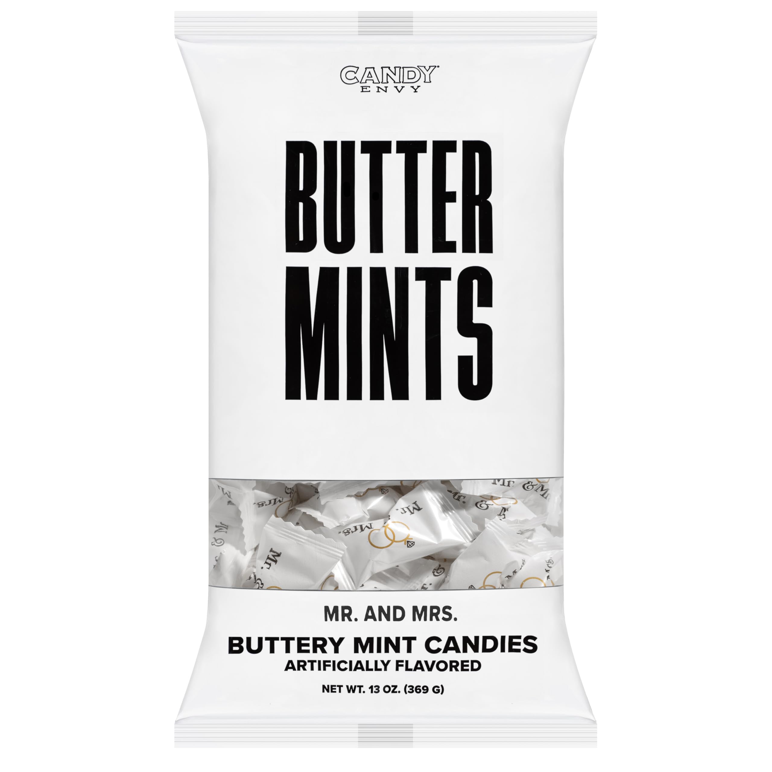 Candy Envy - Mr. and Mrs. Buttermints - 13 oz. Bag - Approximately 100 Individually Wrapped Mints - Wedding Favors