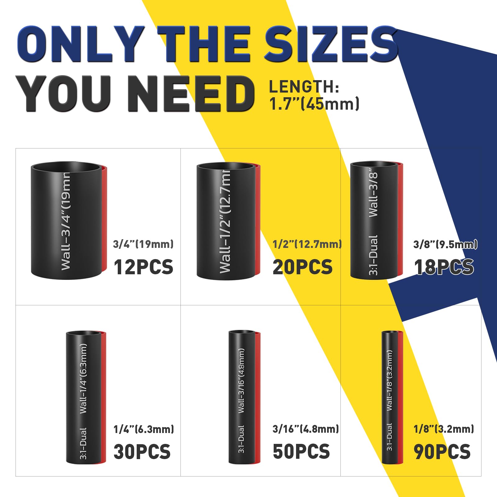 haisstronica 3:1 Heat Shrink Tubing Kit, Adhesive Lined Marine Resistant Grade Shrink Wrap - 1.75"length 6 Size Perfect for Home and Industrial, 1/8"-3/4" 220PCS - Black, Red