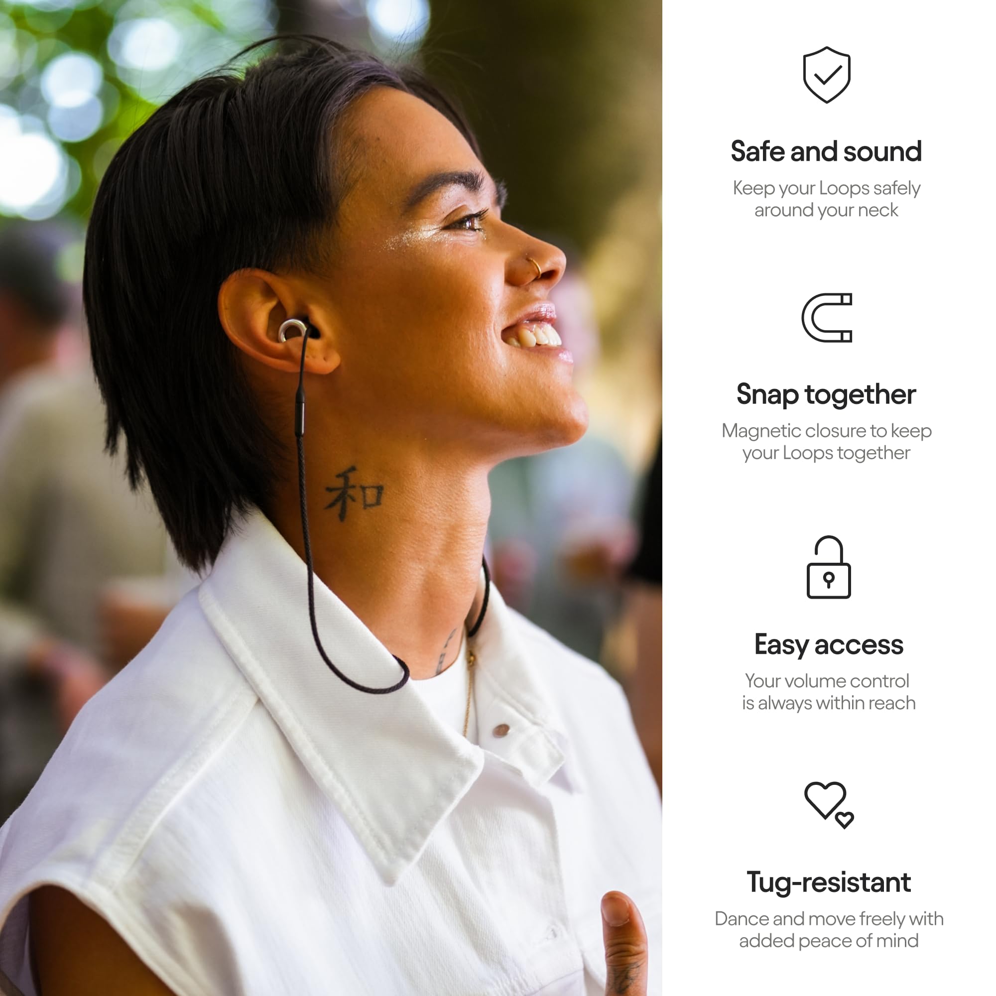 Loop Official Connector Cord For Loop Earplugs - Magnetic Tug-Resistant Safety Cord - Charcoal