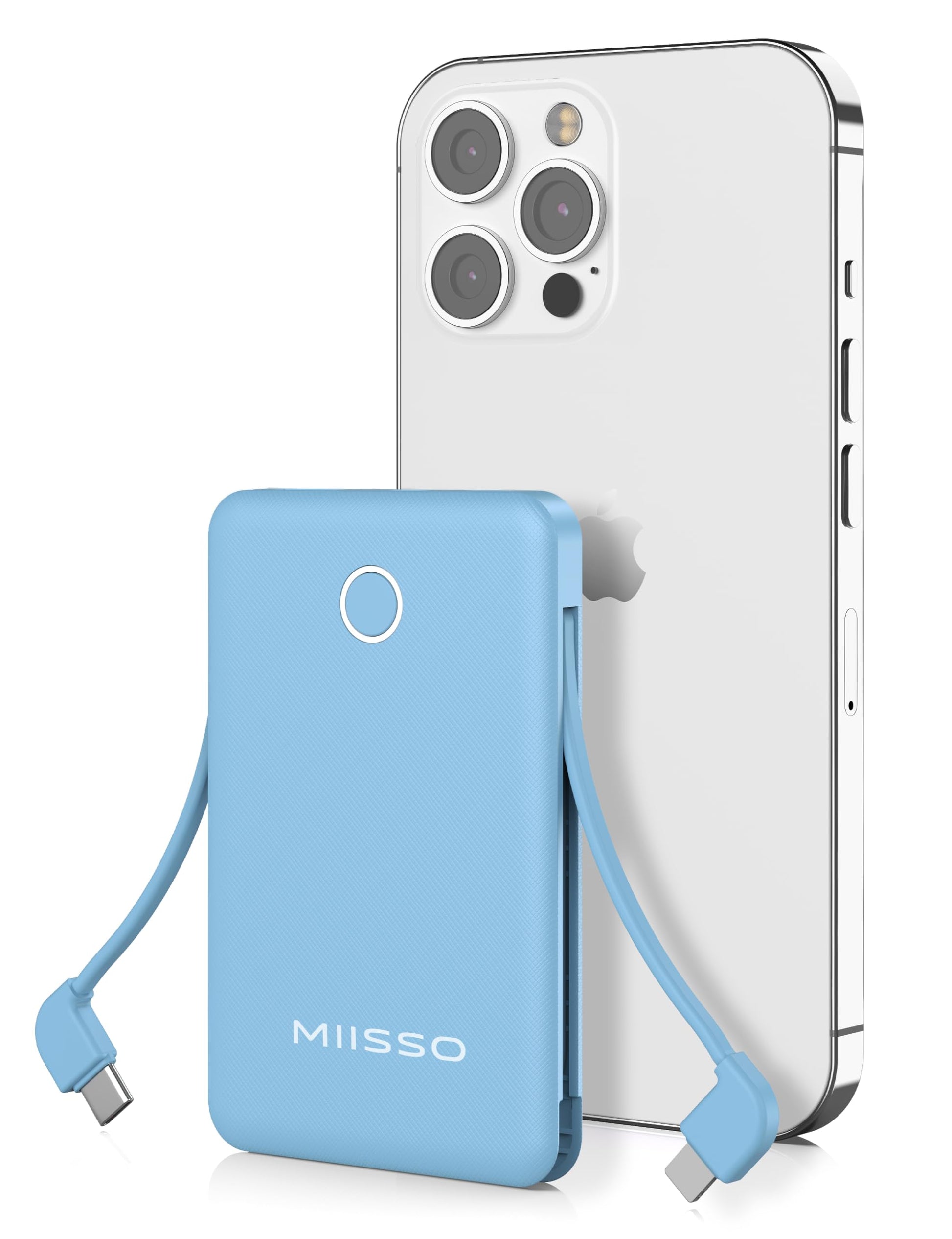 6000mah Ultra Slim Built in Cables Power Bank, Card Size Built in USB C Cords Battery Pack Portable Charger for Phones, 3 Output External Battery Pack Compatible with iPhone, Samsung, Deep Black