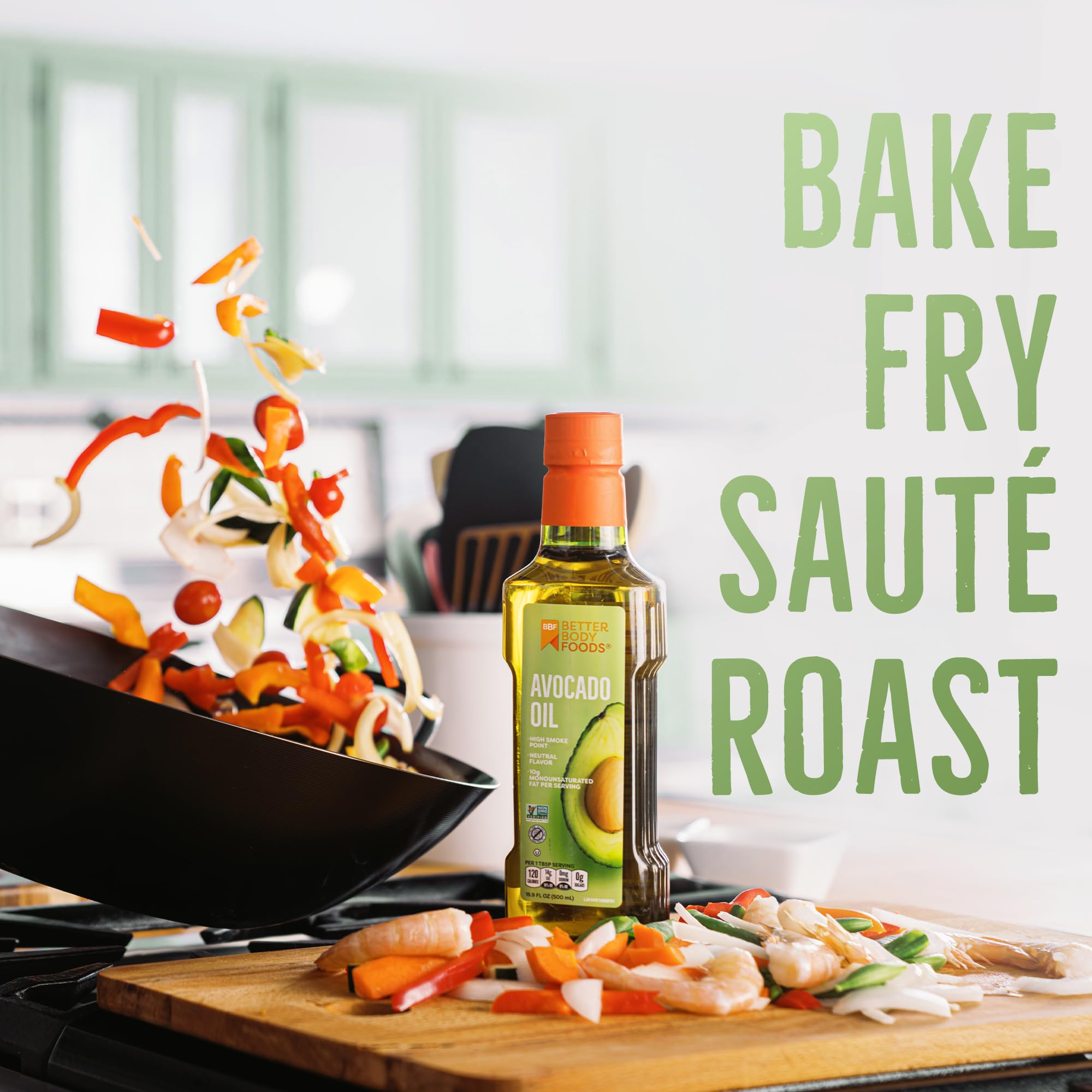 BetterBody Foods Refined Avocado Oil, Non-GMO Cooking Oil, Kosher, Keto and Paleo Diet Friendly, Frying, Baking, Avocado Oil, 500 mL, 16.9 Fl Oz