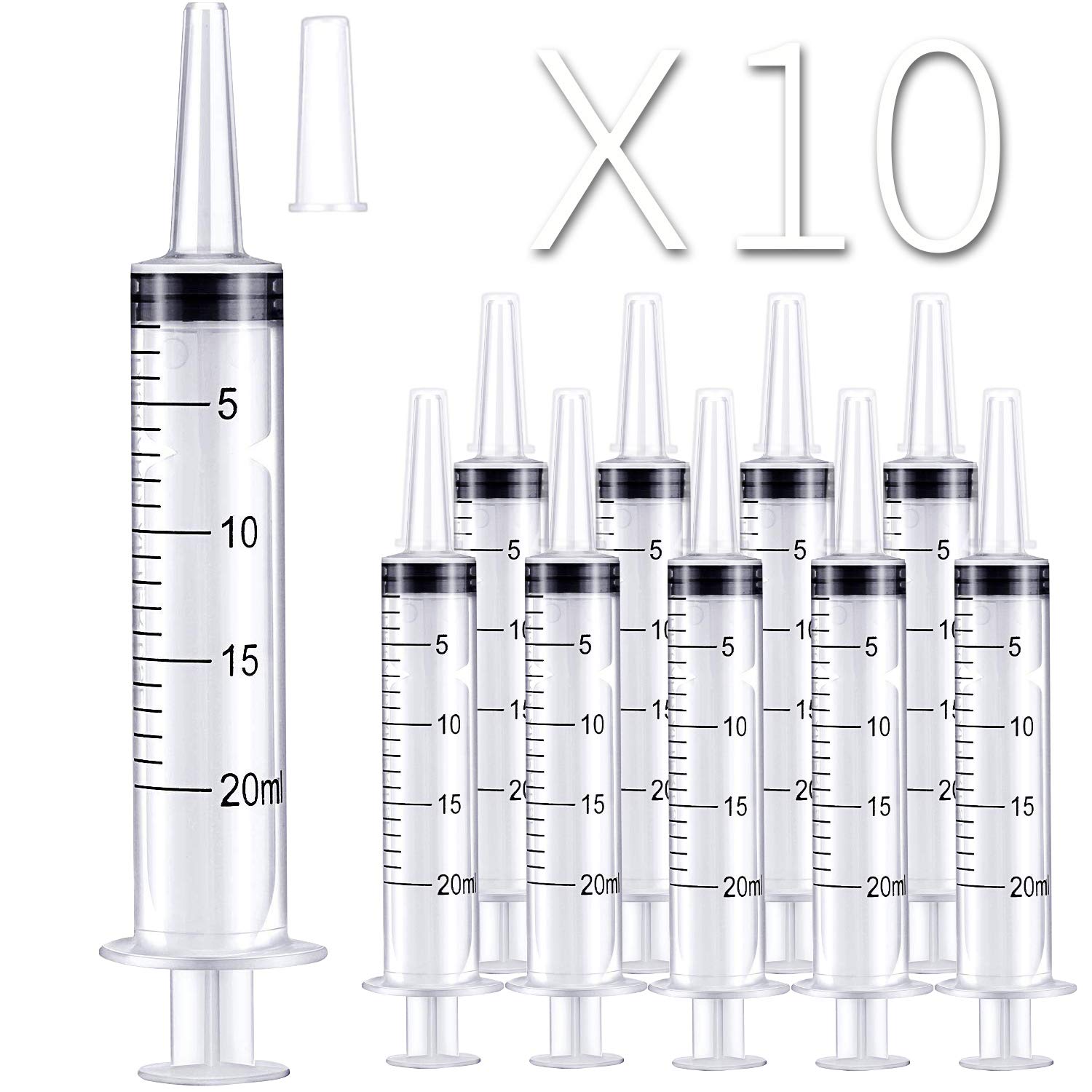 10 Pack 20ml/cc Plastic Syringe Large Syringes Tools Catheter Tip Individually Sealed with Measurement for Scientific Labs, Measuring Liquids, Feeding Pets, Oil or Glue Applicator