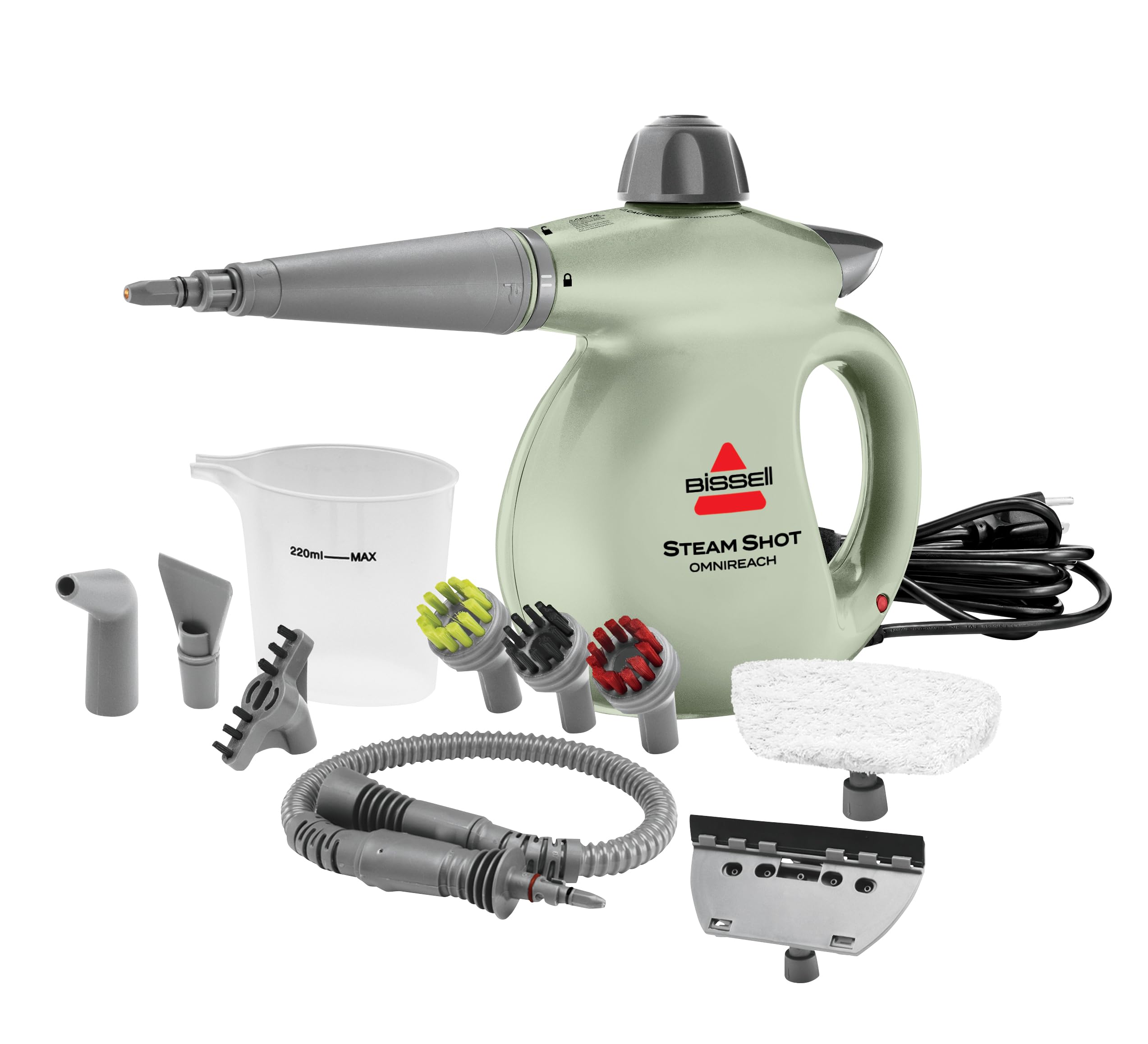BISSELL Steam Shot OmniReach handheld portable steam cleaner for tile, grout, windows, bathrooms, kitchens, fabric steaming tool, includes 10 tools