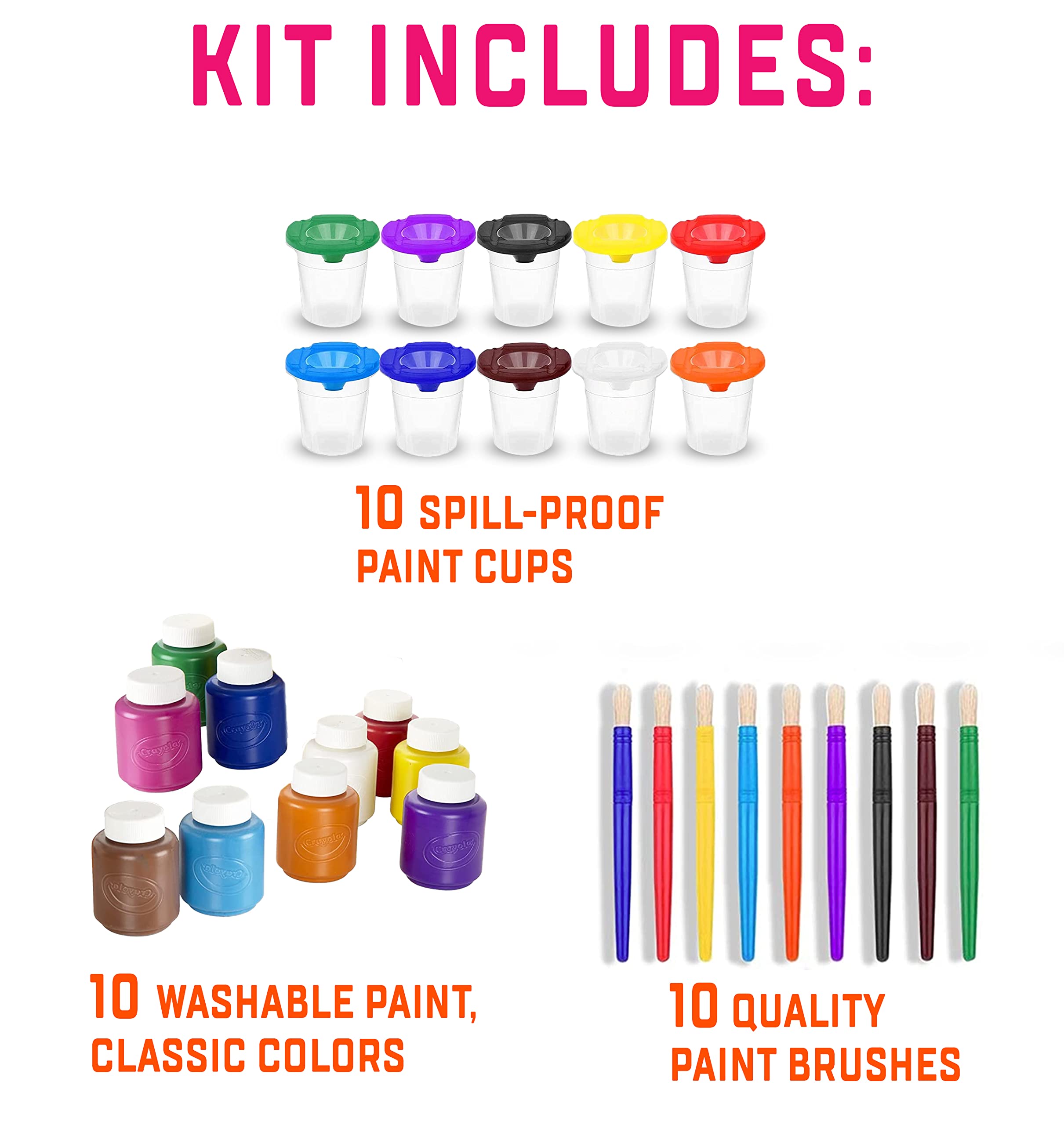 The Mega Deals Kids Painting Set, Washable Paint for Kids with Paint Cups and Toddler Paintbrushes, Non Toxic Washable Finger Paints 2 oz Each, Gifting Bundle Toddler Painting Supplies