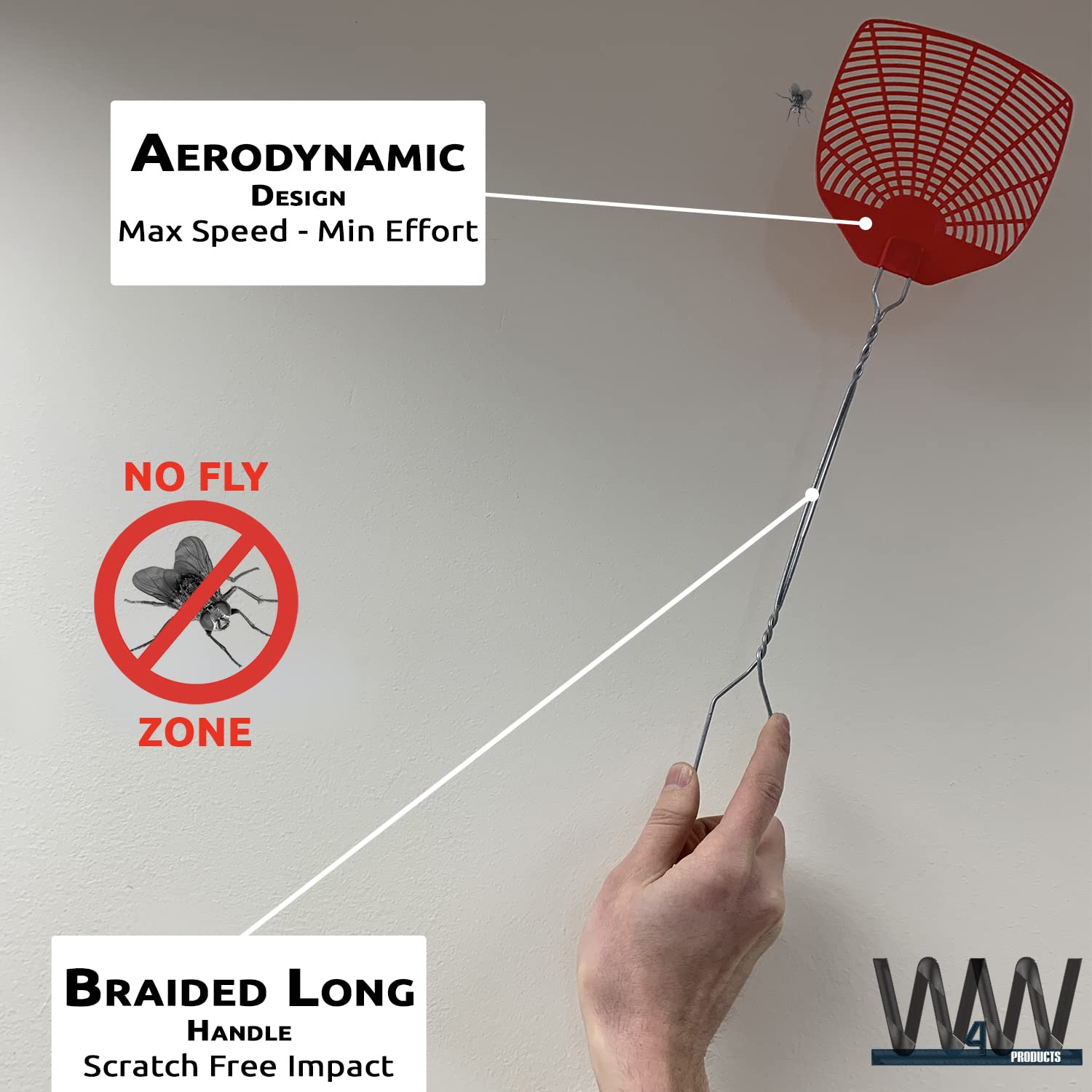 W4W, Bug & Fly Swatter Braided Metal Handle 6 Pack Fly Swatters Indoor/Outdoor flyswatter