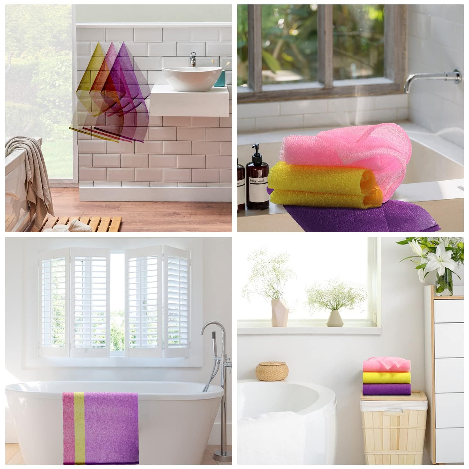 RIUOTA 3 Pieces Exfoliating Washcloth Shower Towel African Net Sponge Japanese Wash Cloth Face Exfoliating Sponge Loofah Exfoliating Body Scrubber for Body Exfoliation