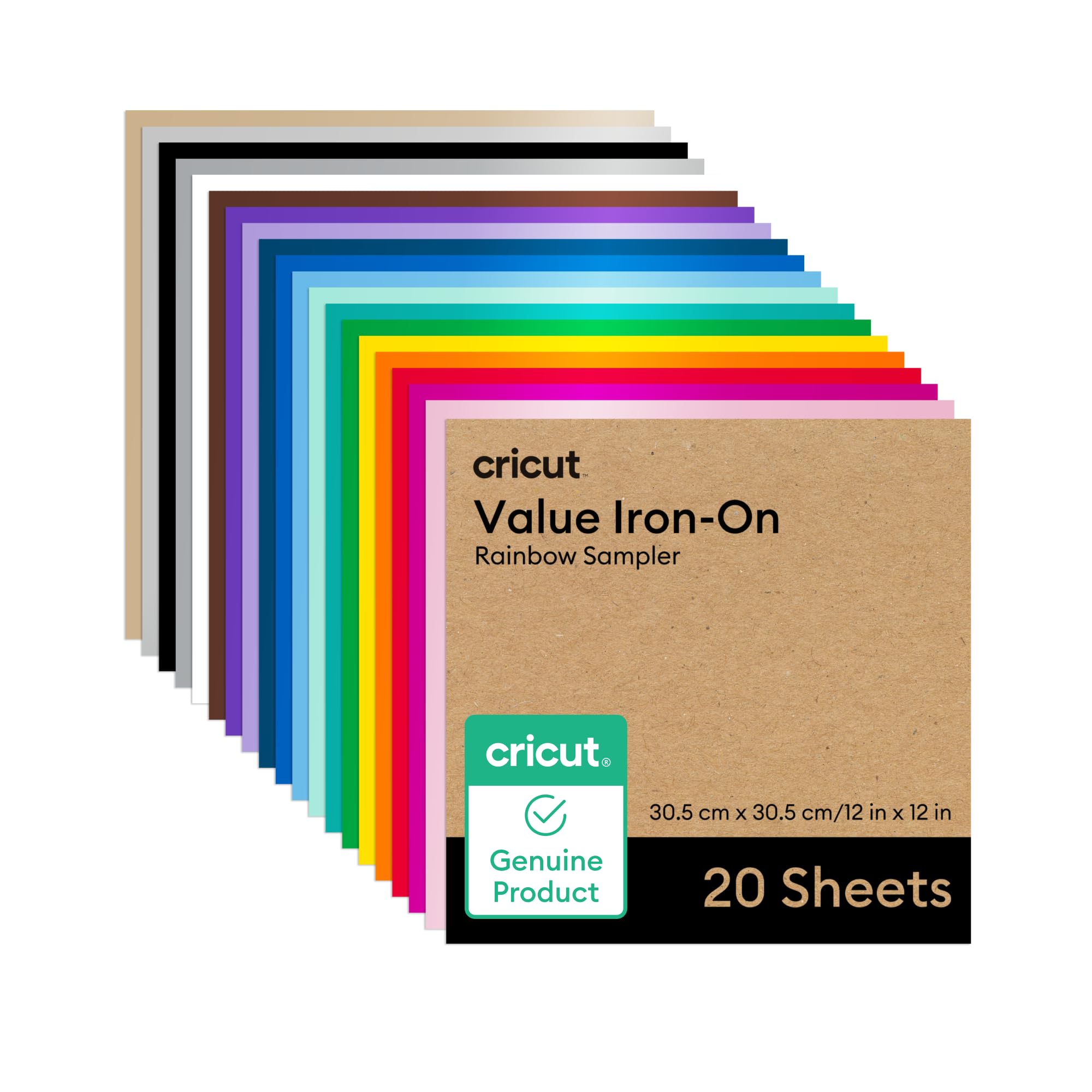 Cricut Value Iron-On, Rainbow Sampler - 12 in x 12 in (20 ct)- HTV Heat Transfer Vinyl
