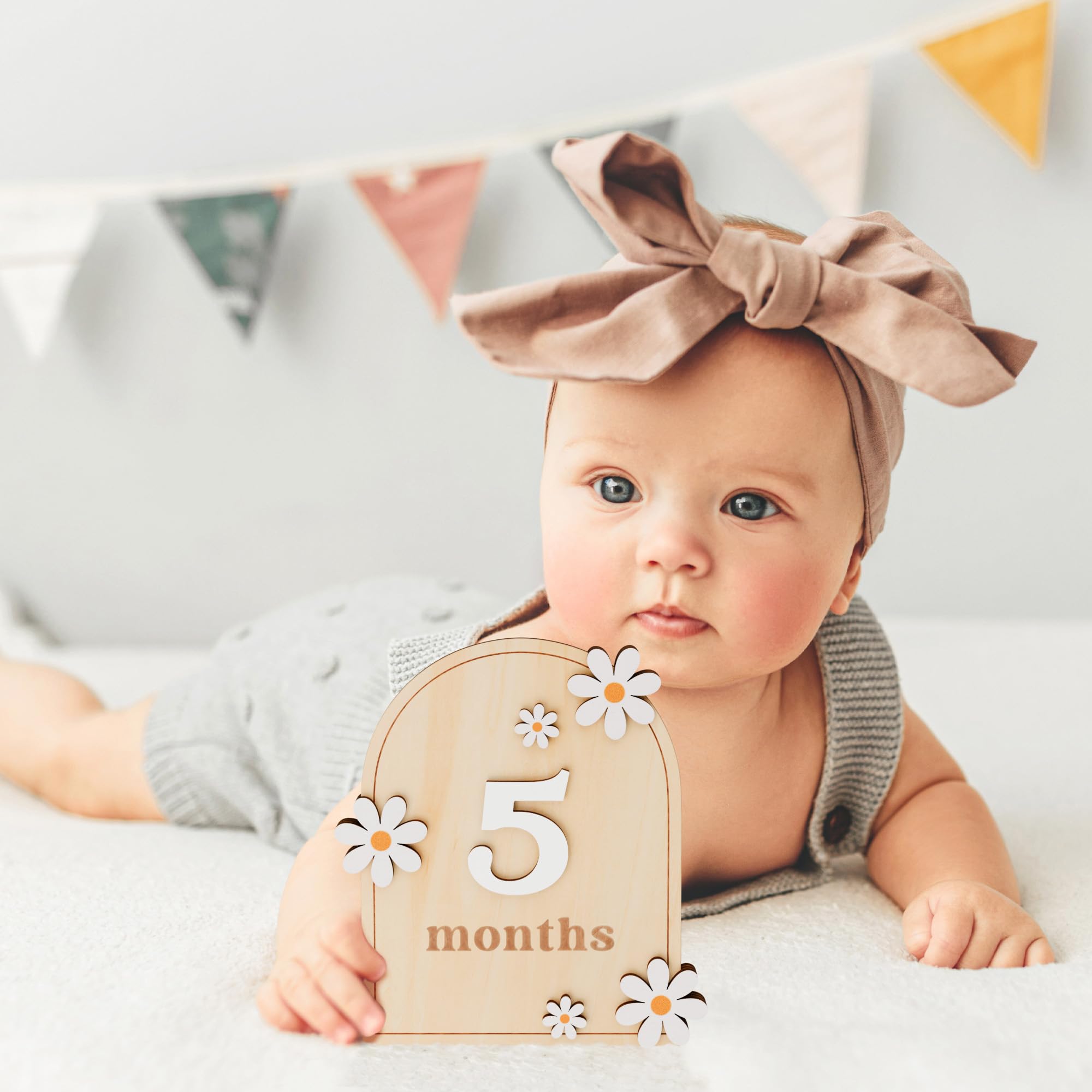 Beautiful Baby Monthly Milestone Cards - The Perfect Wooden Discs for Adorable Milestone Pictures of Your Newborn - 2X Reversible Arches Signs with Interchangeable Numbers Make a Great Shower Gift