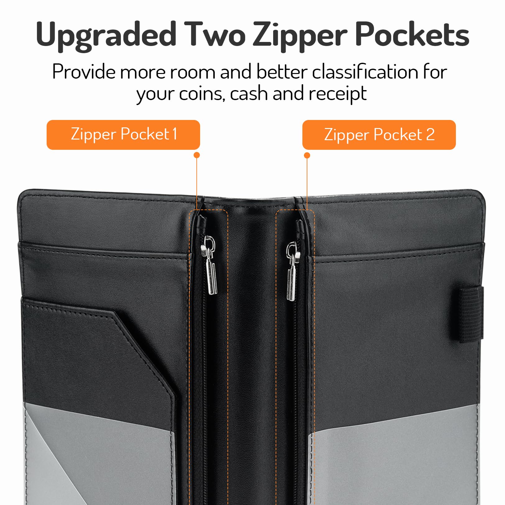 Forvencer Server Book, 2 Zipper Pocket, Server Books for Waitress, Waitress Book for Servers, Fits Waitress Apron, Guest Book, Waitress Accessories, Serving Book,Receipt Holder, Black