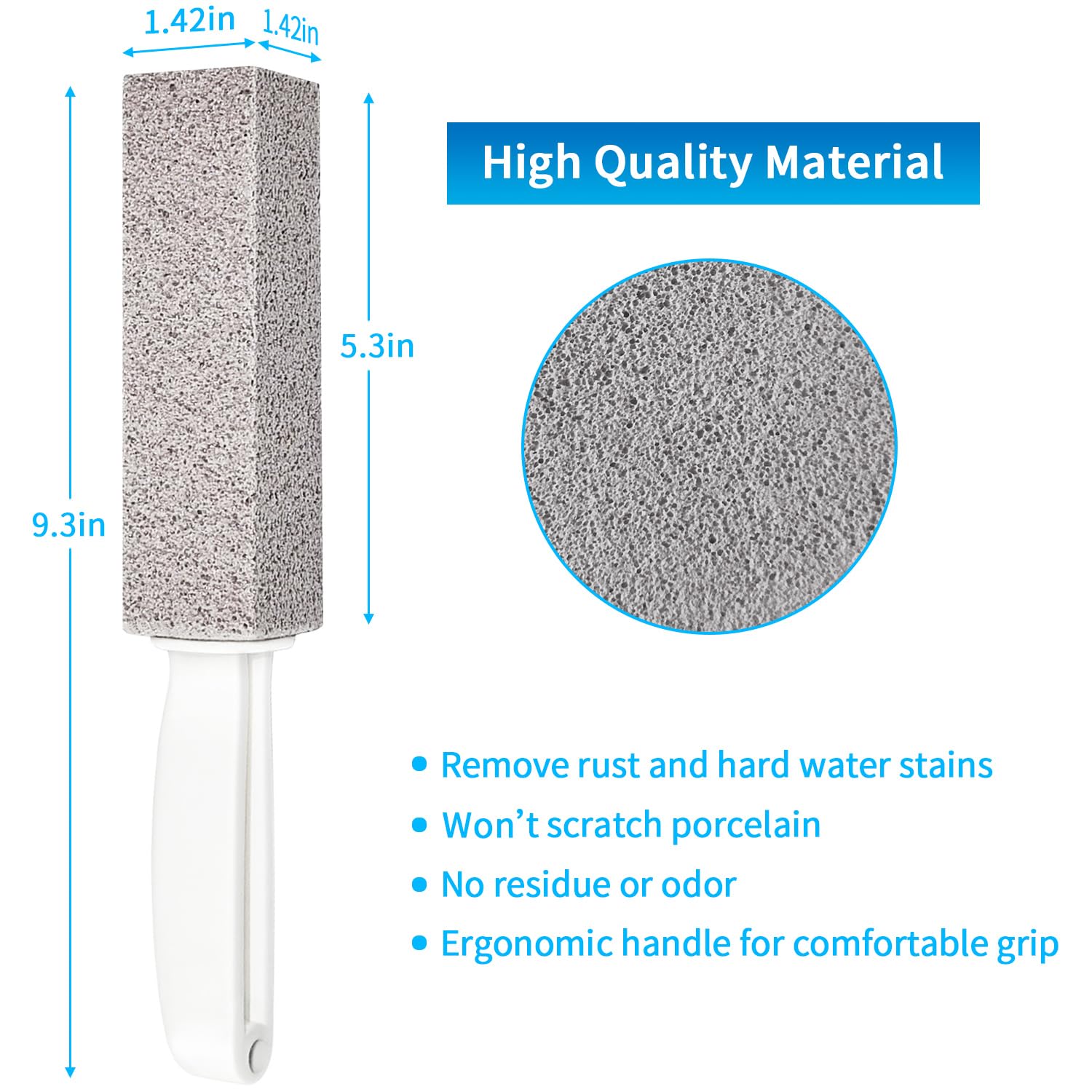 4TH Pumice Stone for Toilet Bowl Cleaning,Pumice Stick with Handle,Cleans Away Limescale Stain,Hard Water Rings, Calcium Buildup,Iron and Rust. Remover for Tile/Bath/Kitchen/Household - 2 Piece
