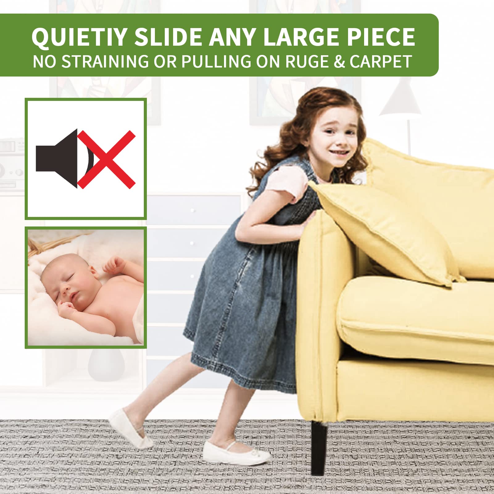 COVERCORNER Furniture Sliders for Carpet 8 PCS - 3 1/2 inch Furniture Moving Slider Chair Legs Floors Protectors– Move Your Furniture Easy & Safely(for Carpet)