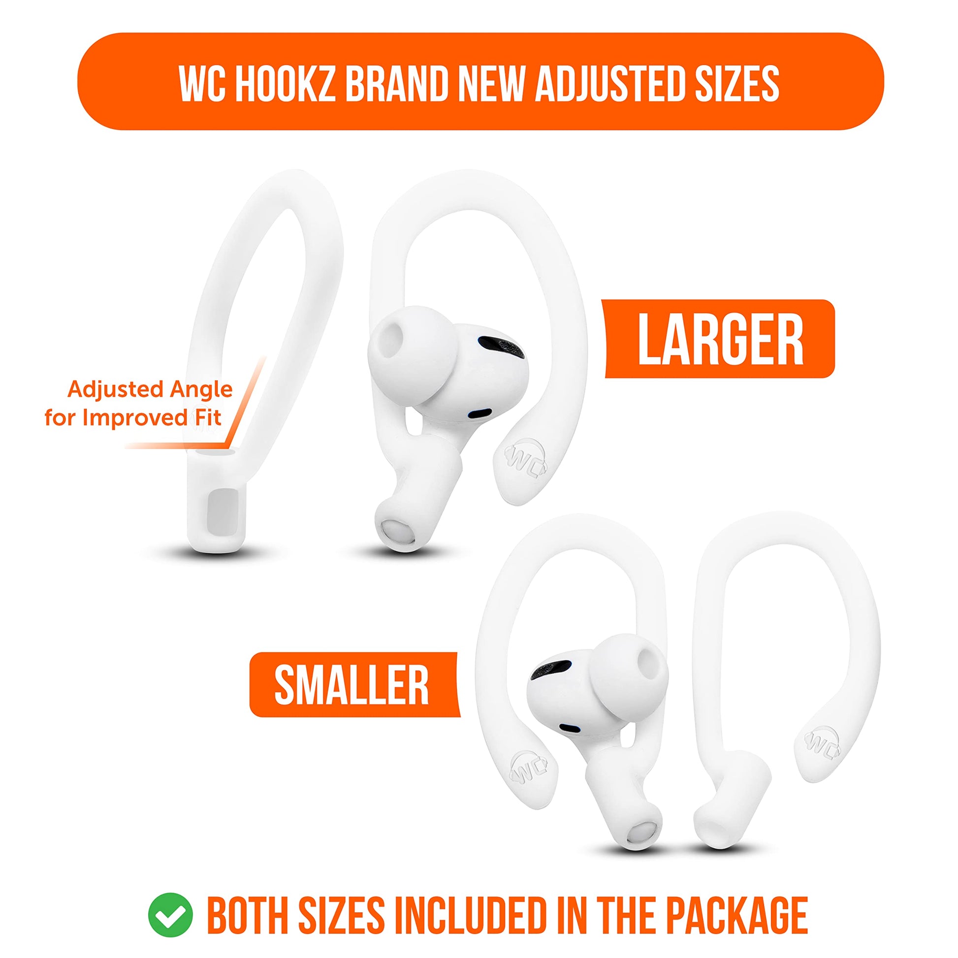 WC HookZ - Patented Upgraded Over Ear Hooks for AirPods Pro 1, 2 & AirPods 1, 2 & 3- Two Size Pairs Included in Package, Unique Left & Right Hook, Made by Wicked Cushions | Winter White