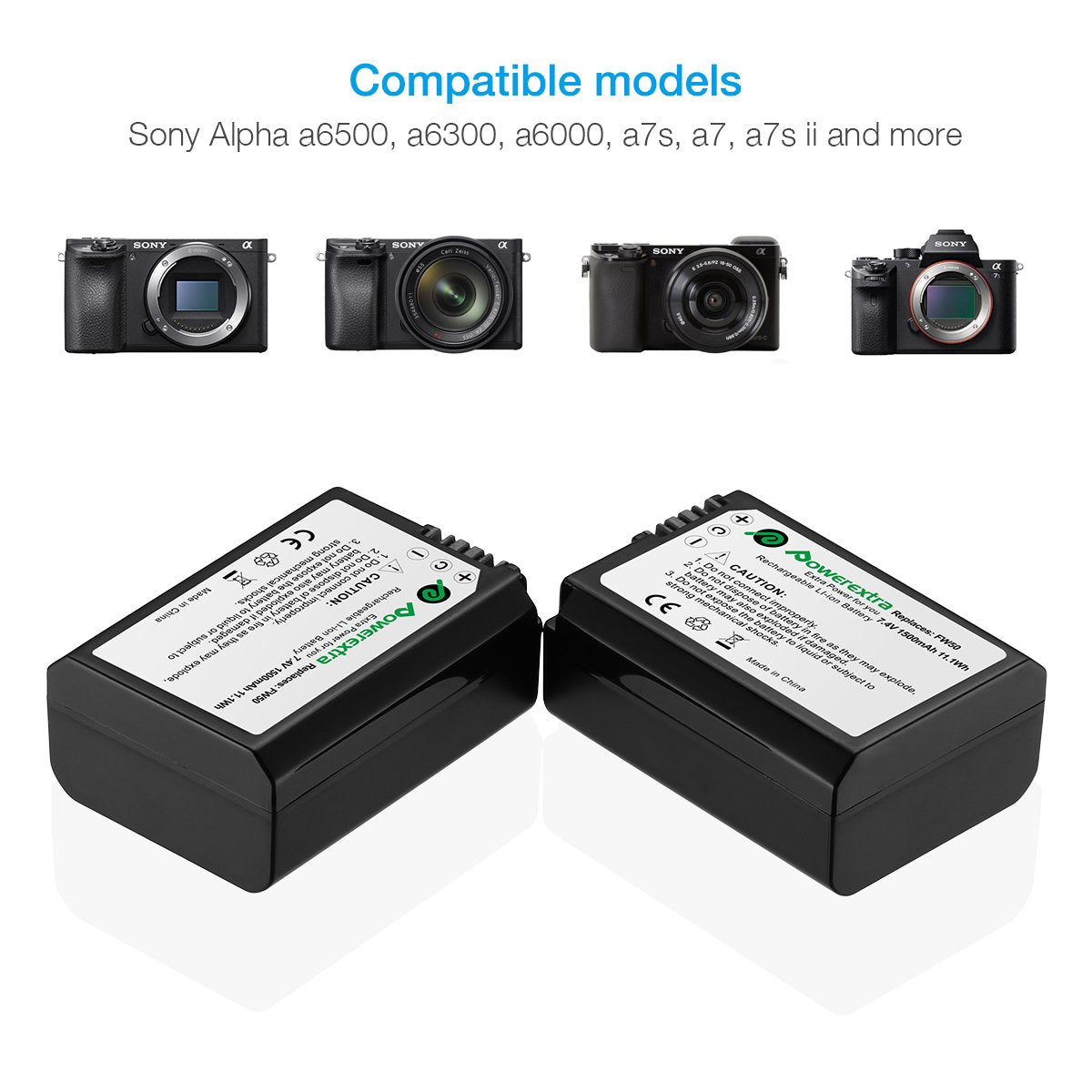 Powerextra 2 Pack Replacement NP-FW50 Battery & Smart LCD Display Dual Channel Charger for Sony Alpha a6500, a6300, a6000, a7, a7s, a5100, a5000, a7r, a7 ii Cameras