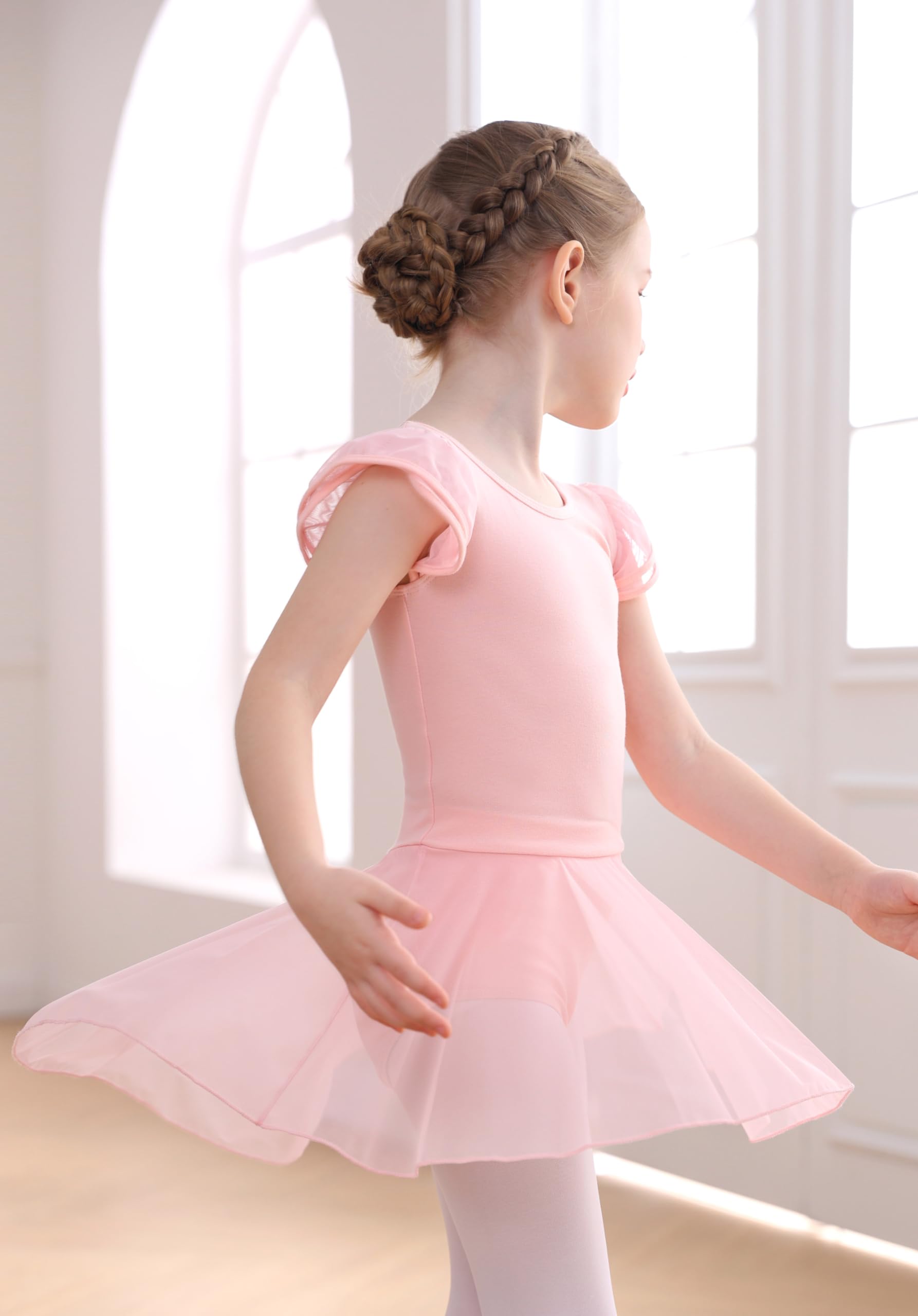 Mecceos Ballet Leotards with Skirt for Toddler Girls Dance Ruffle Ballerina Dresses Outfits (Ballet Pink, 4-6 Years, MEAM-251)