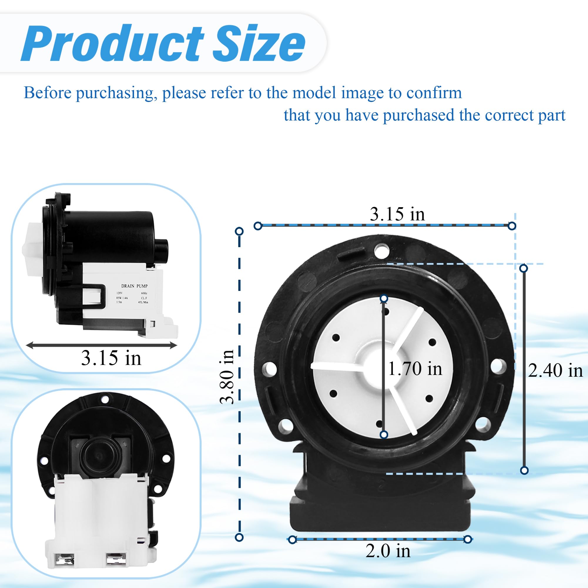 4681EA2001T Washer Drain Pump Motor Compatible with Kenmore and LG Washers - Replaces Part Numbers AP5328388, 4681EA1007G, 2003273, 4681EA1007D, 4681EA2001N and More, Figure 6 is the Compatible Model.