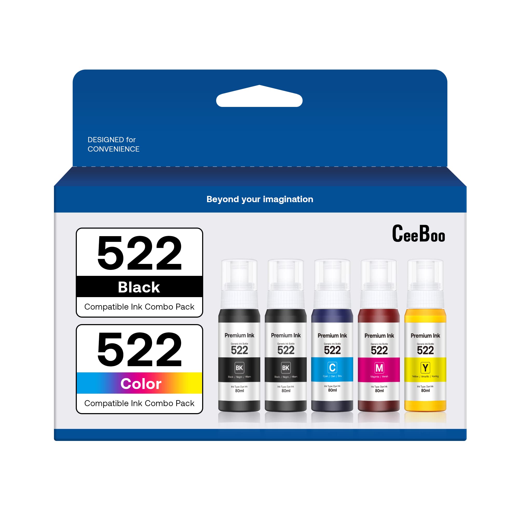522 High Capacity (5 Bottles) Refill Ink Bottle Replacement for Epson Compatible 522 Ink Refill Bottles (Not Sublimation Ink) Use for EcoTank ET-2803 ET-2800 ET-2720 ET-4800 Printer