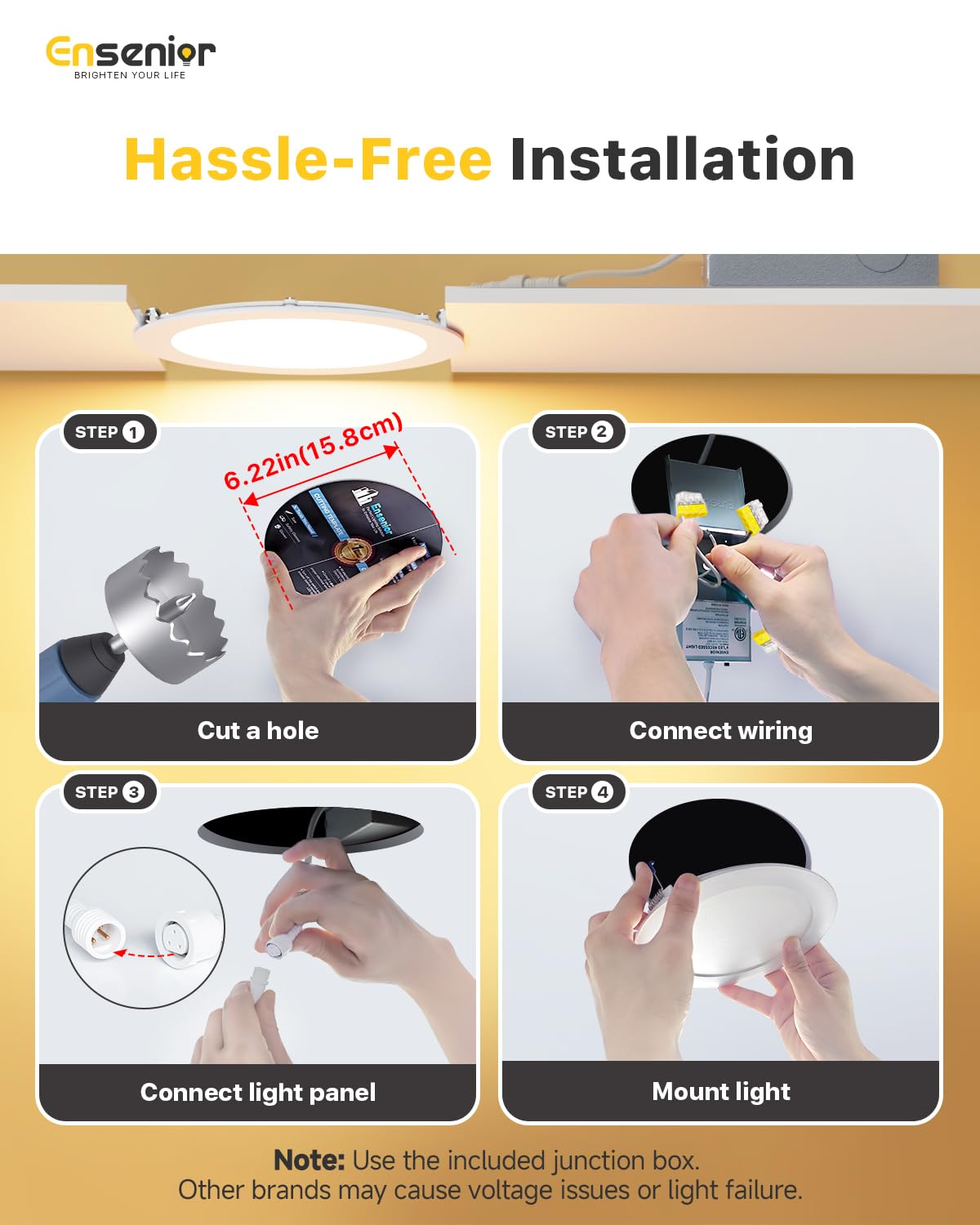 Ensenior 12 Pack 6 Inch LED Recessed Ceiling Light, Dimmable, 2700K-5000K 5CCT, 1200LM 12W 120V, High Brightness Canless Wafer Downlight - ETL&FCC&IC
