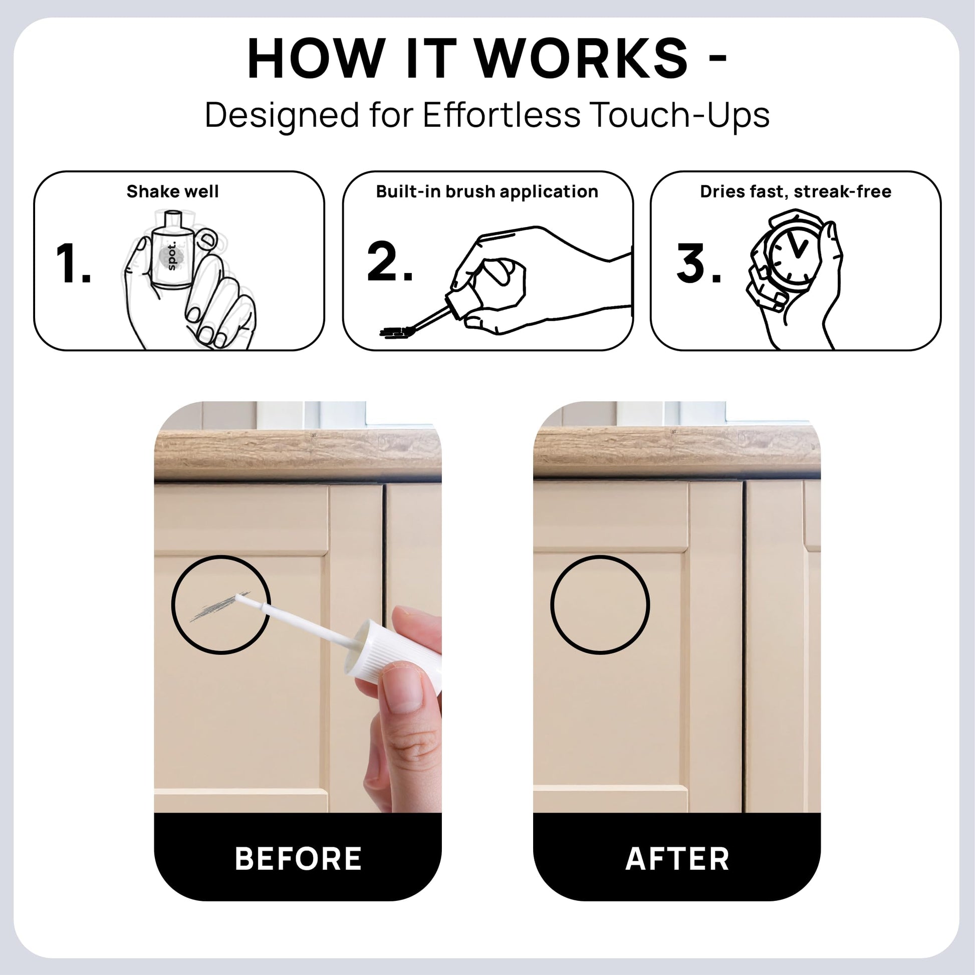 spot. Touch-Up Paint | Matte Finish for Cabinets, Walls, Doors & Furniture | Multi-Tone Beige Repair Kit | Quick-Dry, Self-Priming, Low-Odor, Eco-Friendly | No-Sanding or Primer Needed | 3 Pack