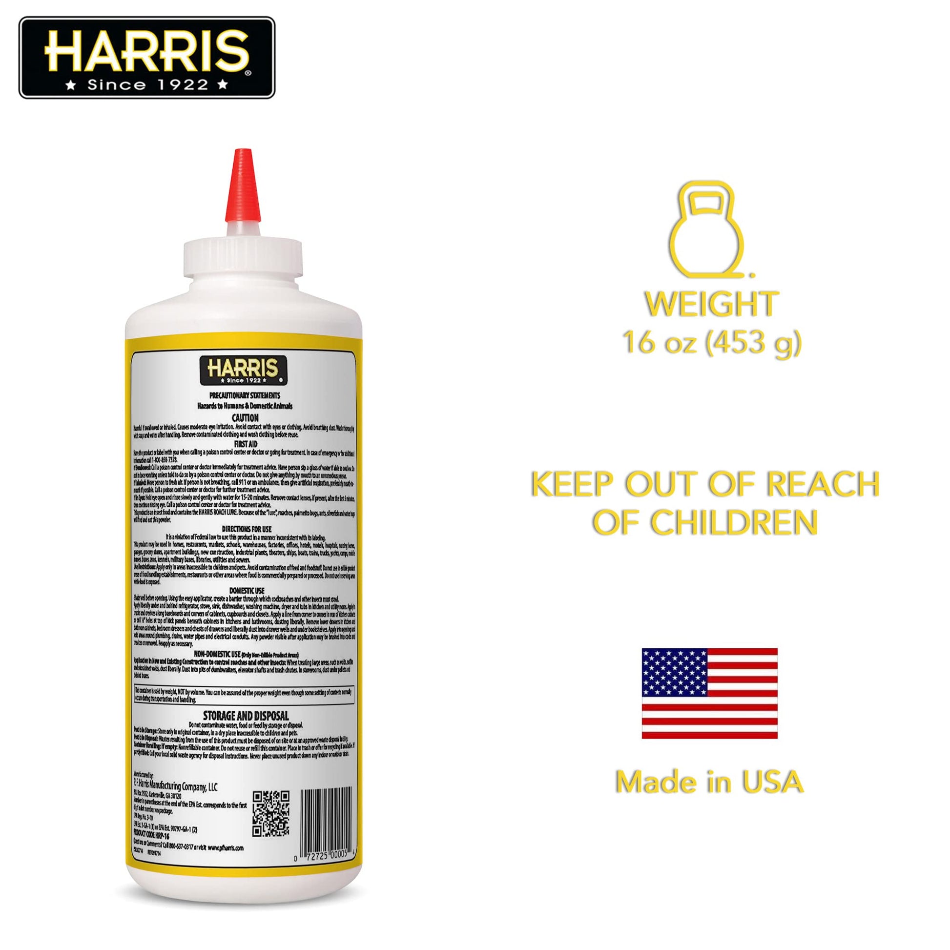 HARRIS Boric Acid Roach and Silverfish Killer Powder w/Lure for Insects (16oz)