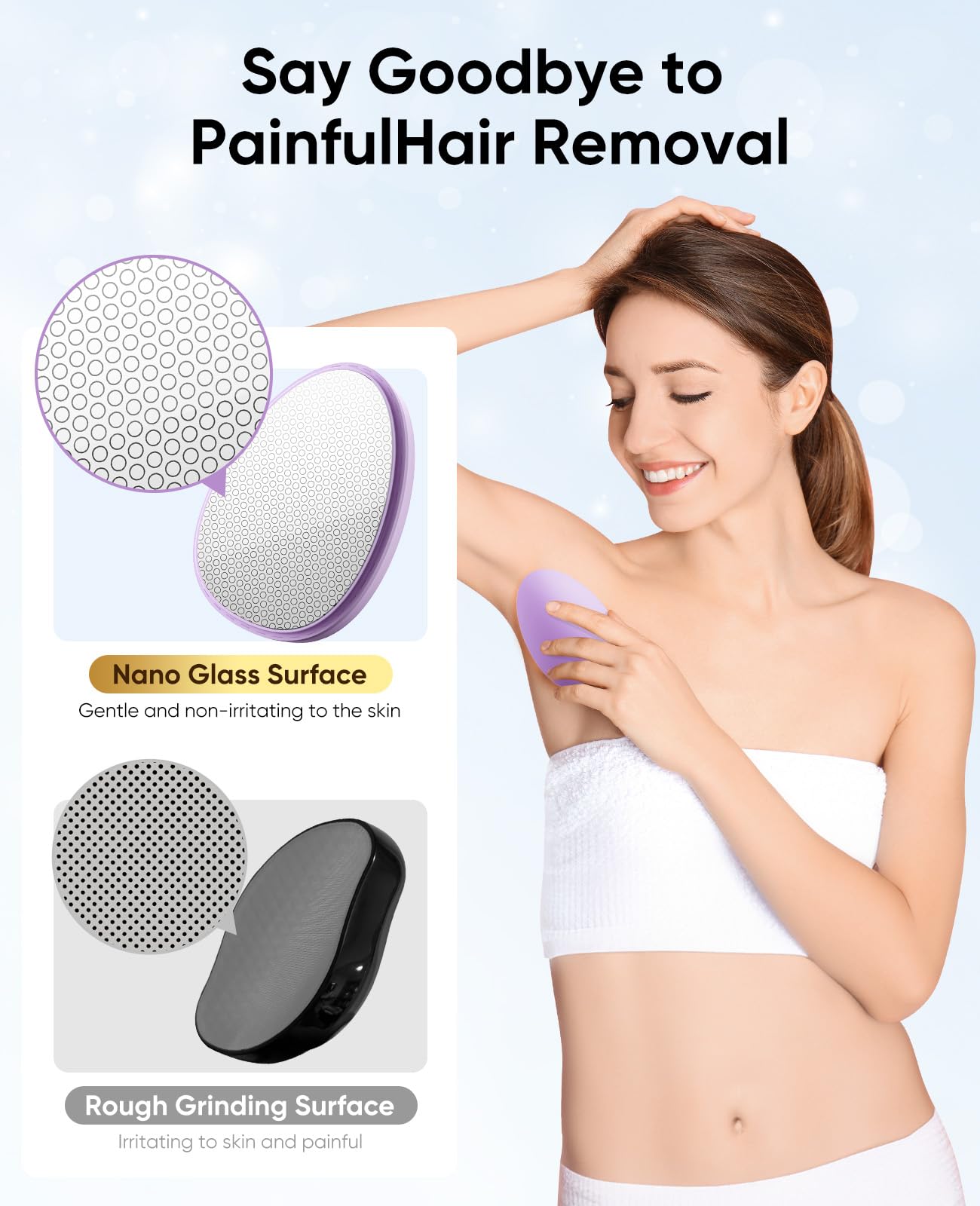 SILVLF Crystal Hair Eraser for Women and Men, Reusable Crystal Hair Remover Magic Painless Exfoliation Hair Removal Tool, Magic Hair Eraser Device for Legs Back Arms