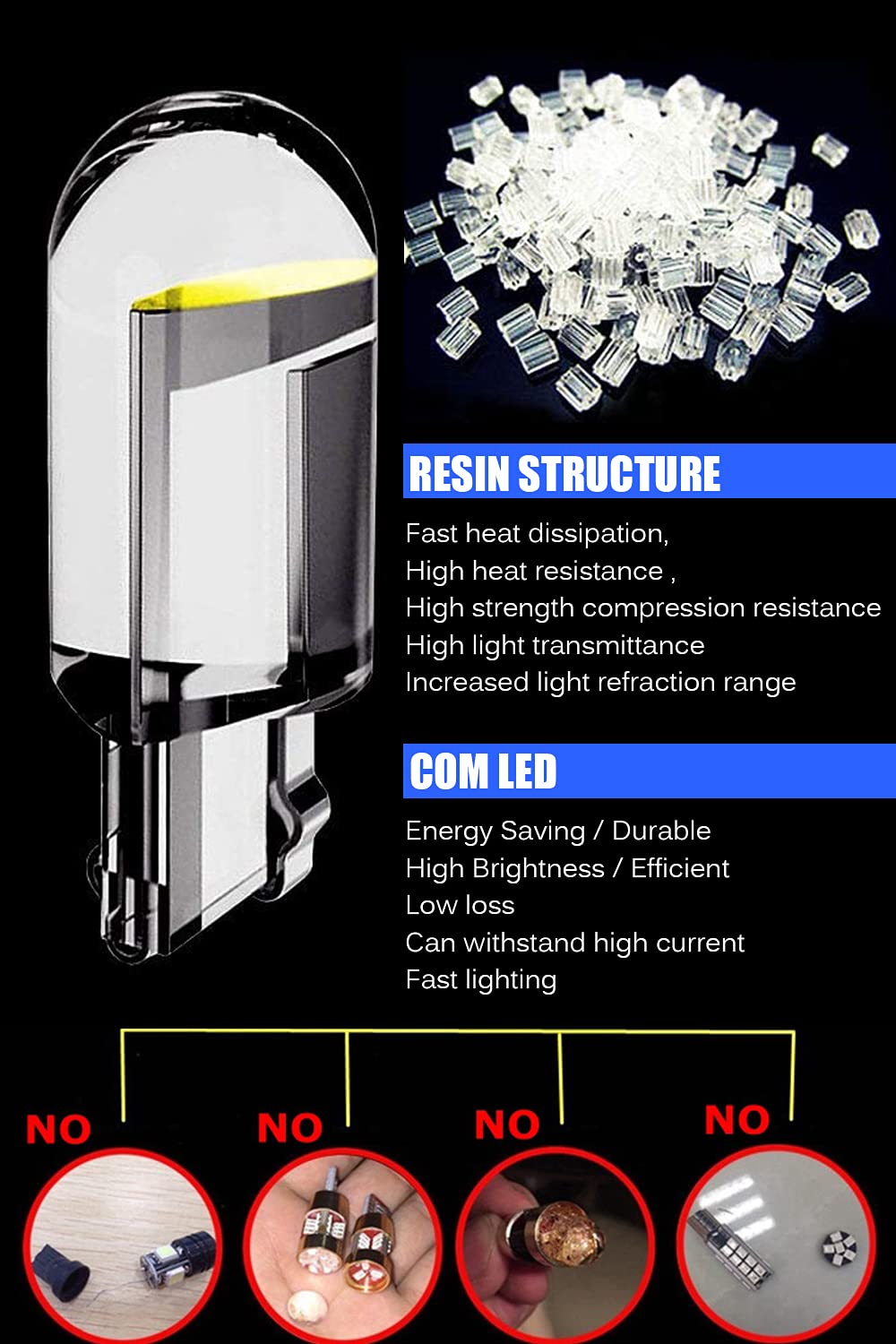 LETINGFAR 194 LED Light Bulb White 6000K Pack of 30, 168 2825 W5W T10 Wedge COB Bulbs Error Free for Car Dome Map Door Courtesy License Plate