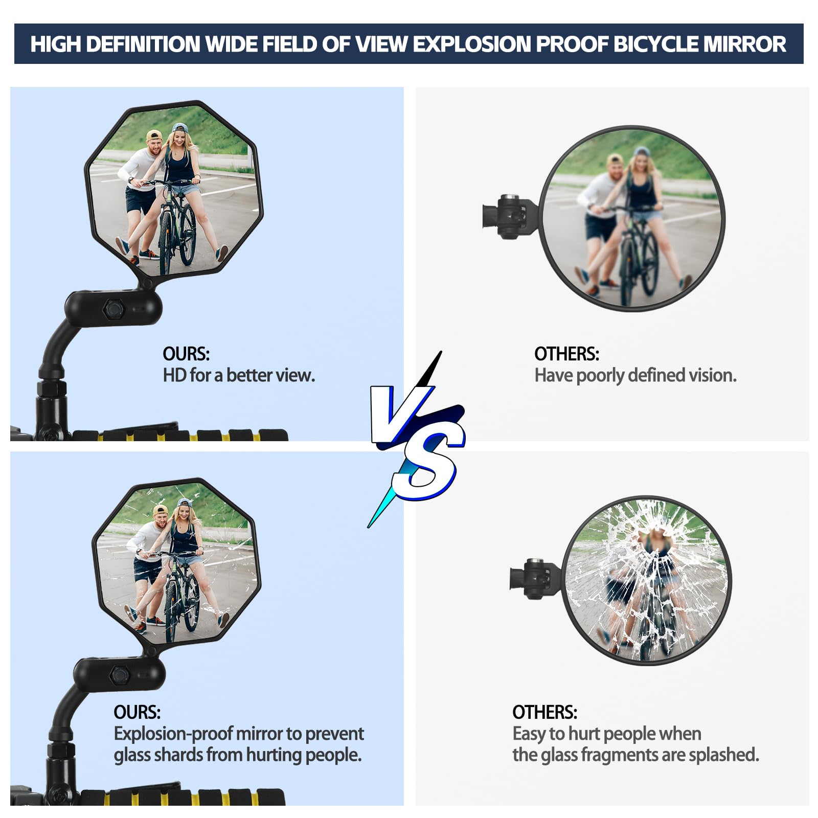 SHEJISI Bike Mirror, 2 pcs Bike Mirror Handlebar Mount,Aluminum Alloy,HD 360° Adjusted Bike Rear View Mirror, Anti-impact/explosion/glare, Fits for Mountain Bikes,E-bike, Bicycle,Scooter,Motorcycle