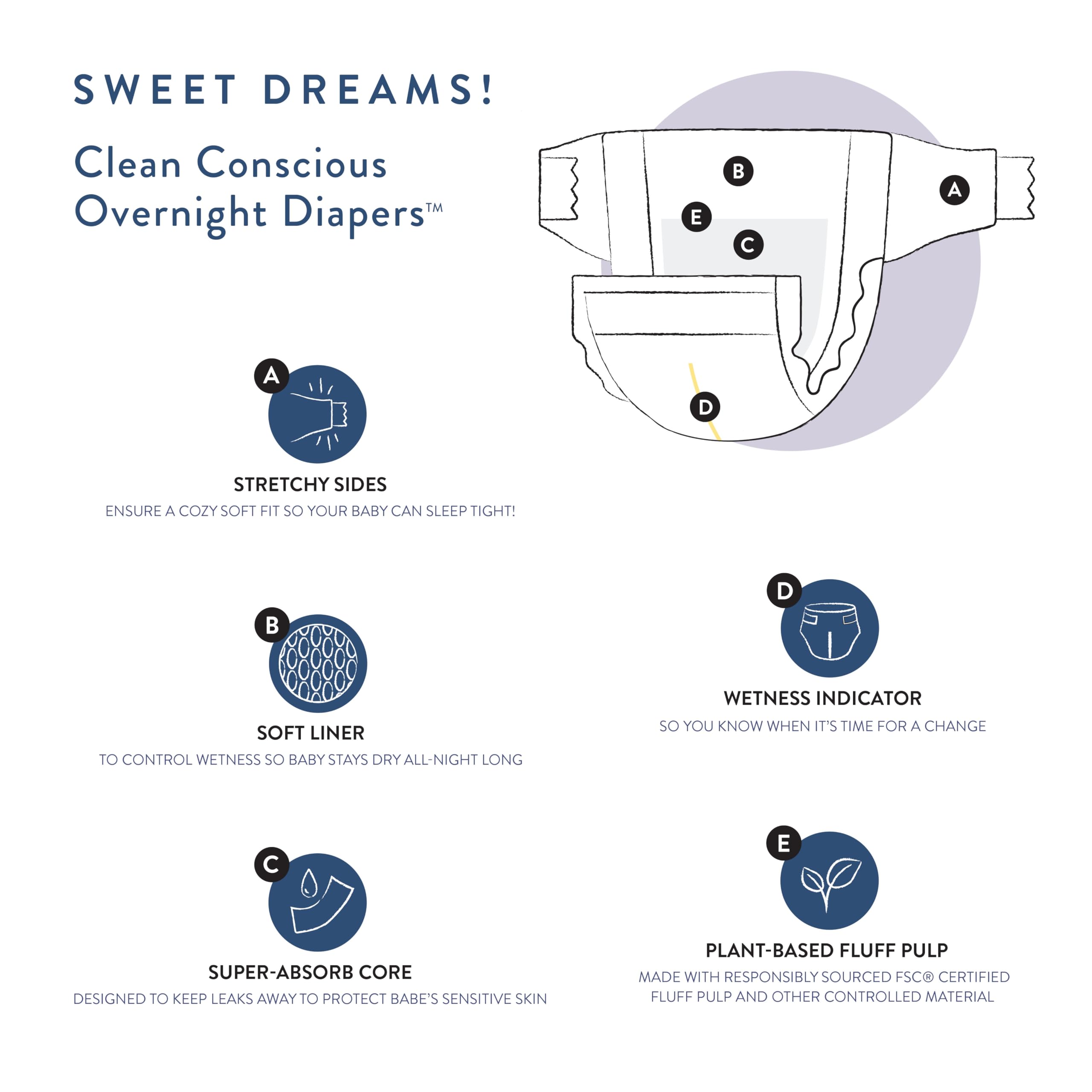 The Honest Company Clean Conscious Overnight Diapers for Sensitive Skin | Hypoallergenic, Fragrance Free | Cozy Cloud + Star Signs | Club Box, Size 6 (35+ lbs), 34 Count