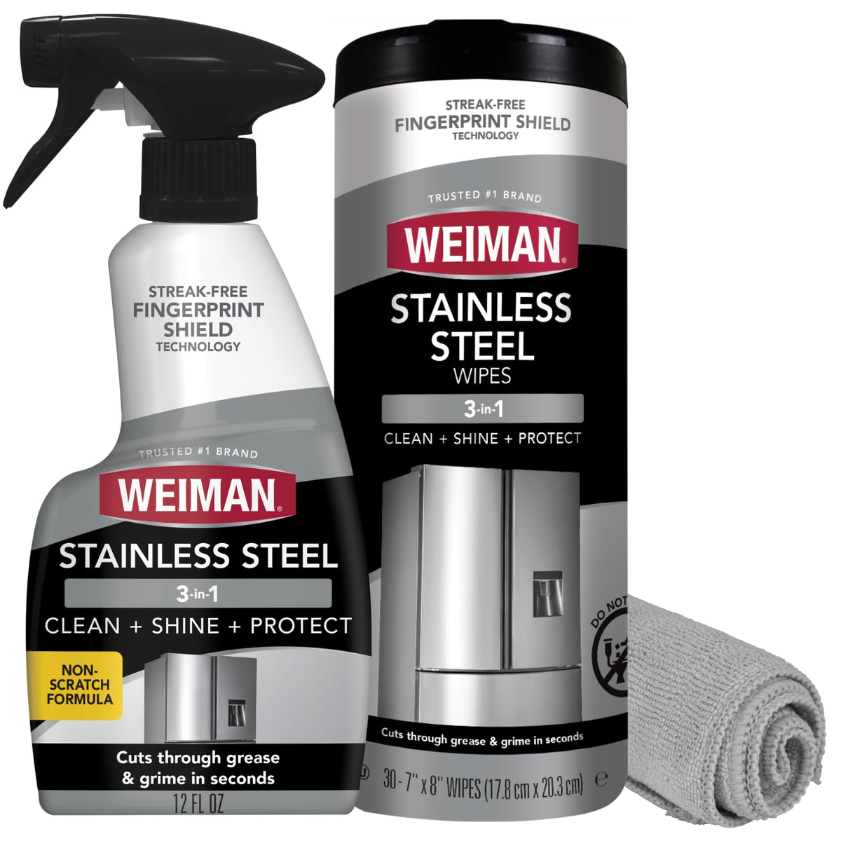 Weiman Stainless Steel Cleaner Kit - Removes Fingerprints, Residue, Water Marks, and Grease
