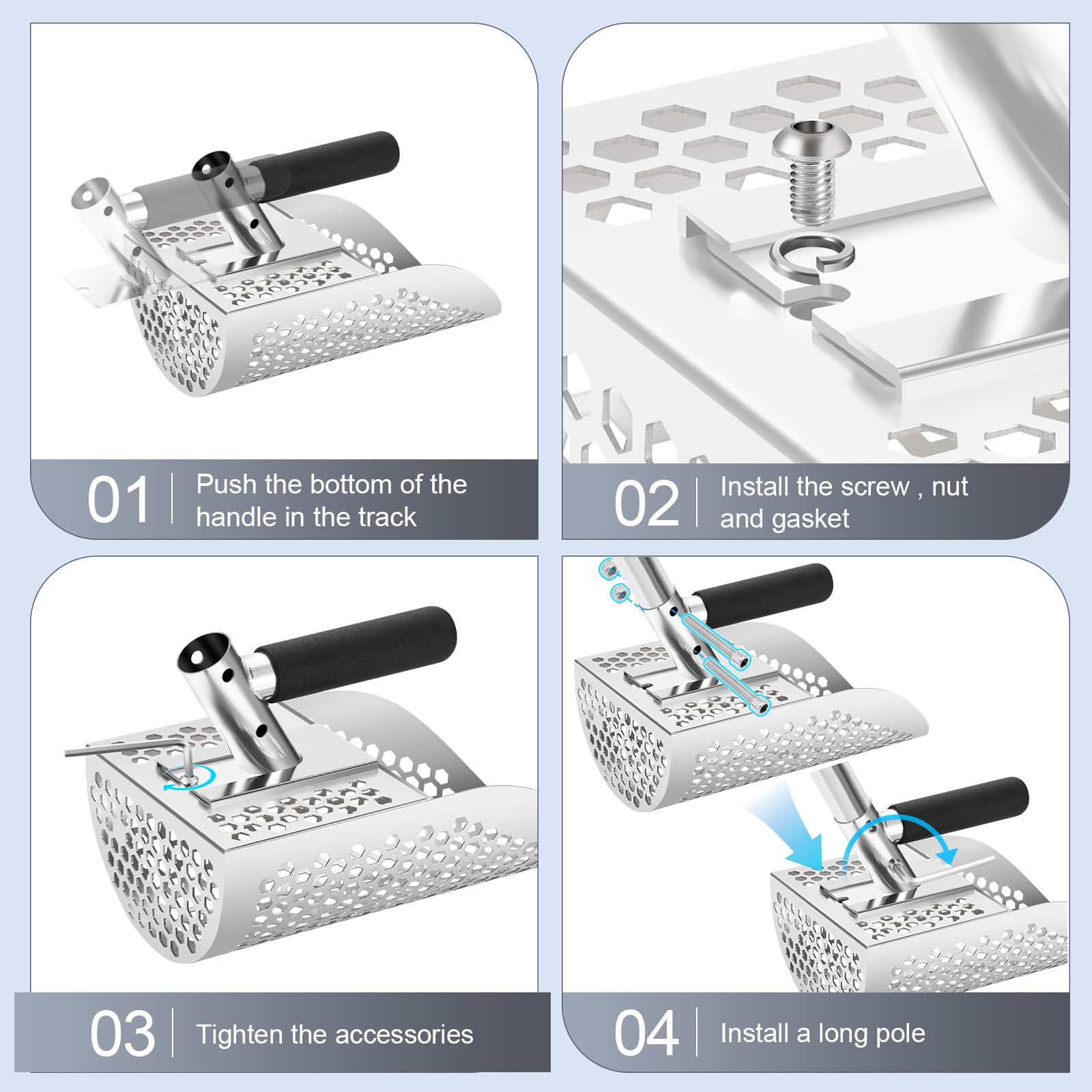 GADFISH Sand Scoop for Metal Detecting, Metal Detector Scoop, Stainless Steel Sand Sifter Shovel, Fast Sifter Shovel for Underwater Treasure Hunting (Stainless Steel)