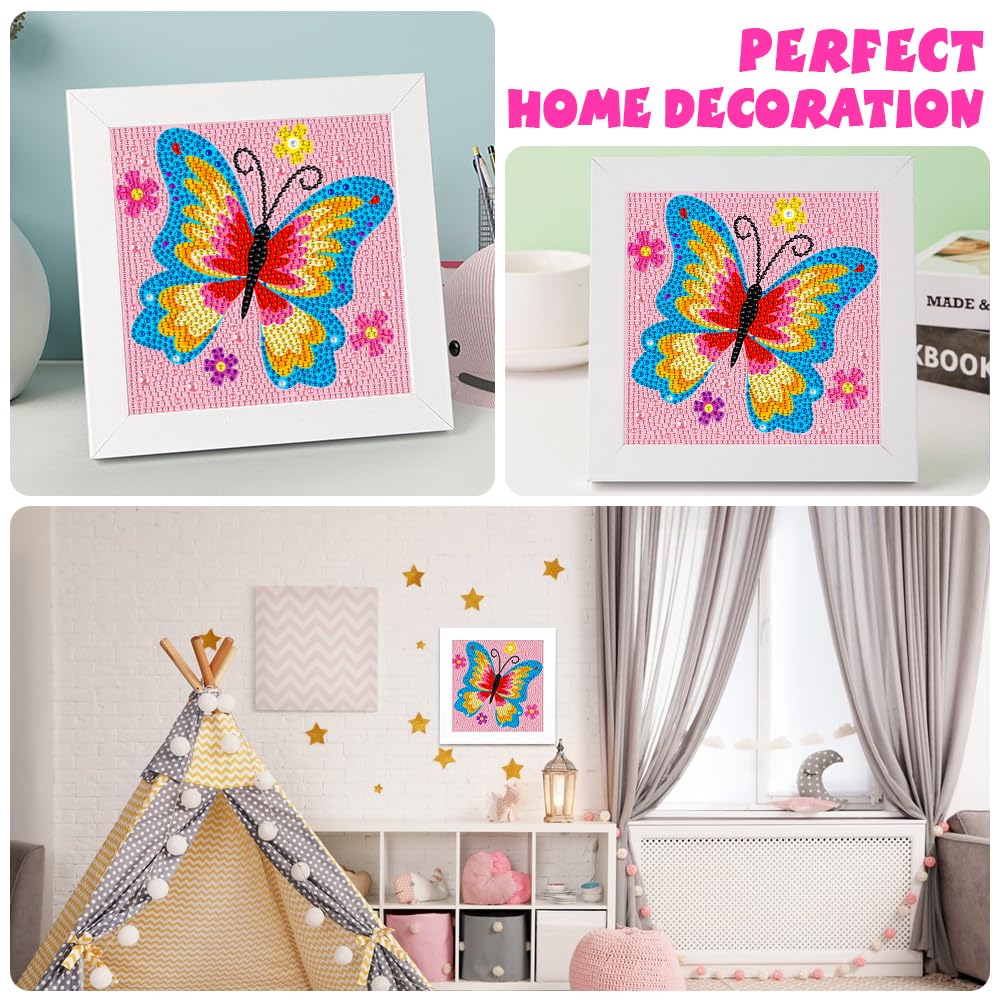 QEUOYSS Diamond Art Kit for Kids with Wooden Frame Art and Crafts for Kids Ages 6-8 -10-12 Easy to DIY Diamond Art for Kids and Adult Beginners Home Wall Decoration (Butterfly)