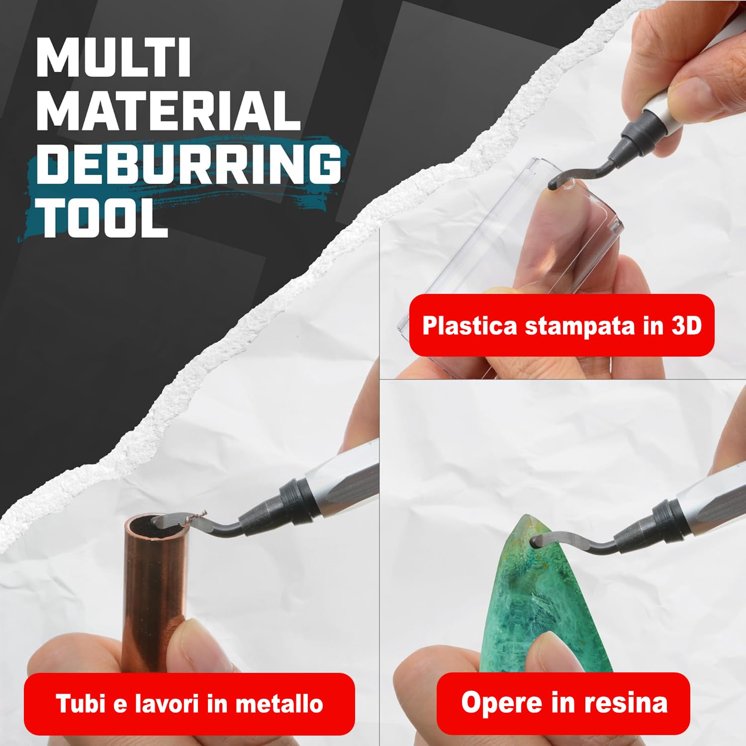 AFA Tooling - Deburring Tool Anodized Silky Silver Handle with 11 High-Speed Steel Blades, Deburring Tool 3D Printing, Reamer Tool for Metal, PVC, Copper Pipe, Plastic, Steel, Resin & 3D Printed Edges