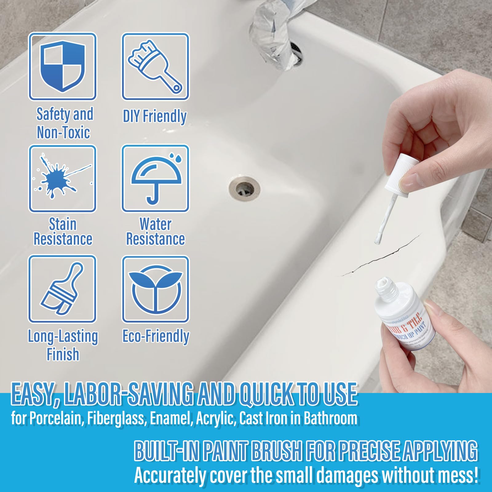 Specialty Tub and Tile Paint, High-Gloss White Tub Paint for Bathtub, Quick-Dry Porcelain paint for Scratches & Chips on Porcelain, Acrylic, Enamel, Cast Iron, Bathtubs, Tiles, Sinks and Toilets(White)